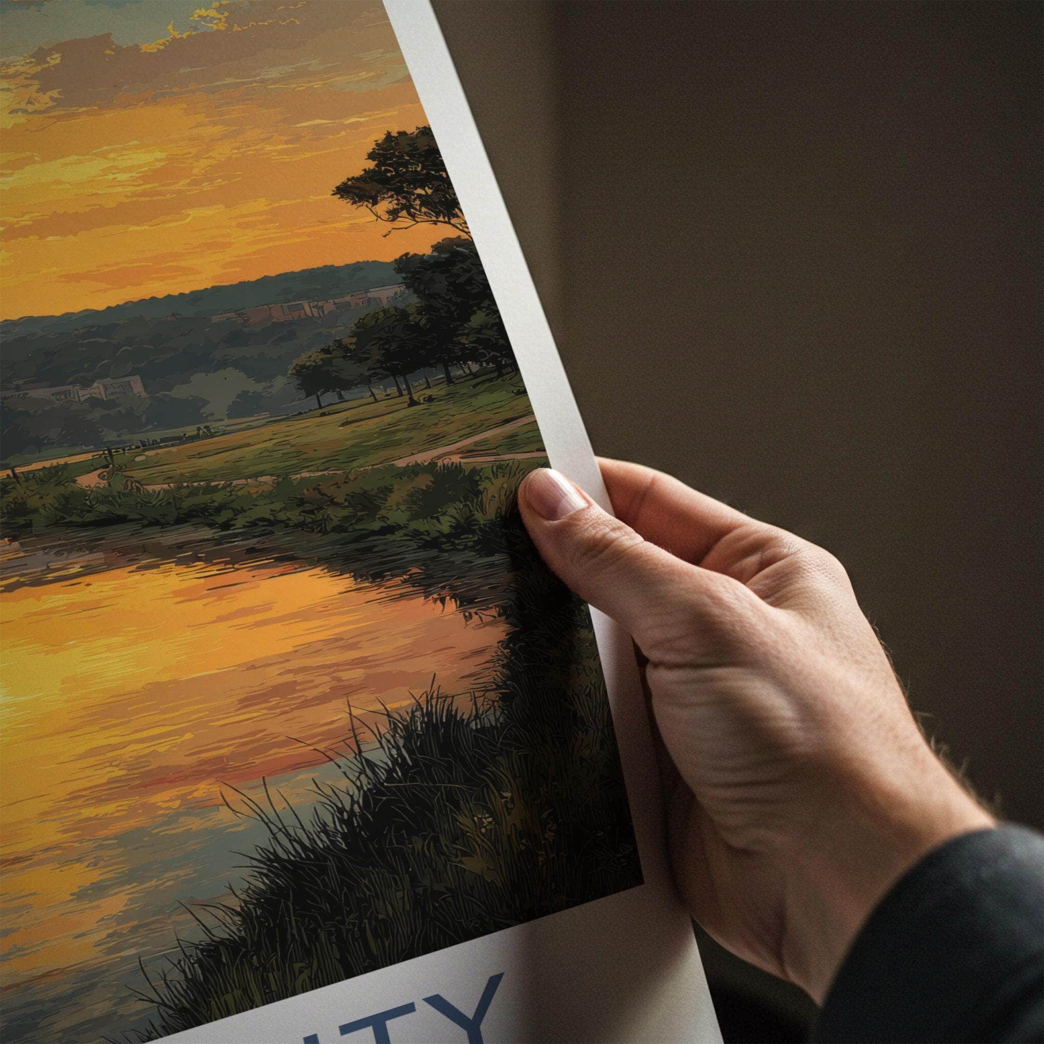 Iowa City Poster - Iowa Wall Art - Golden River Sunset Home Decor