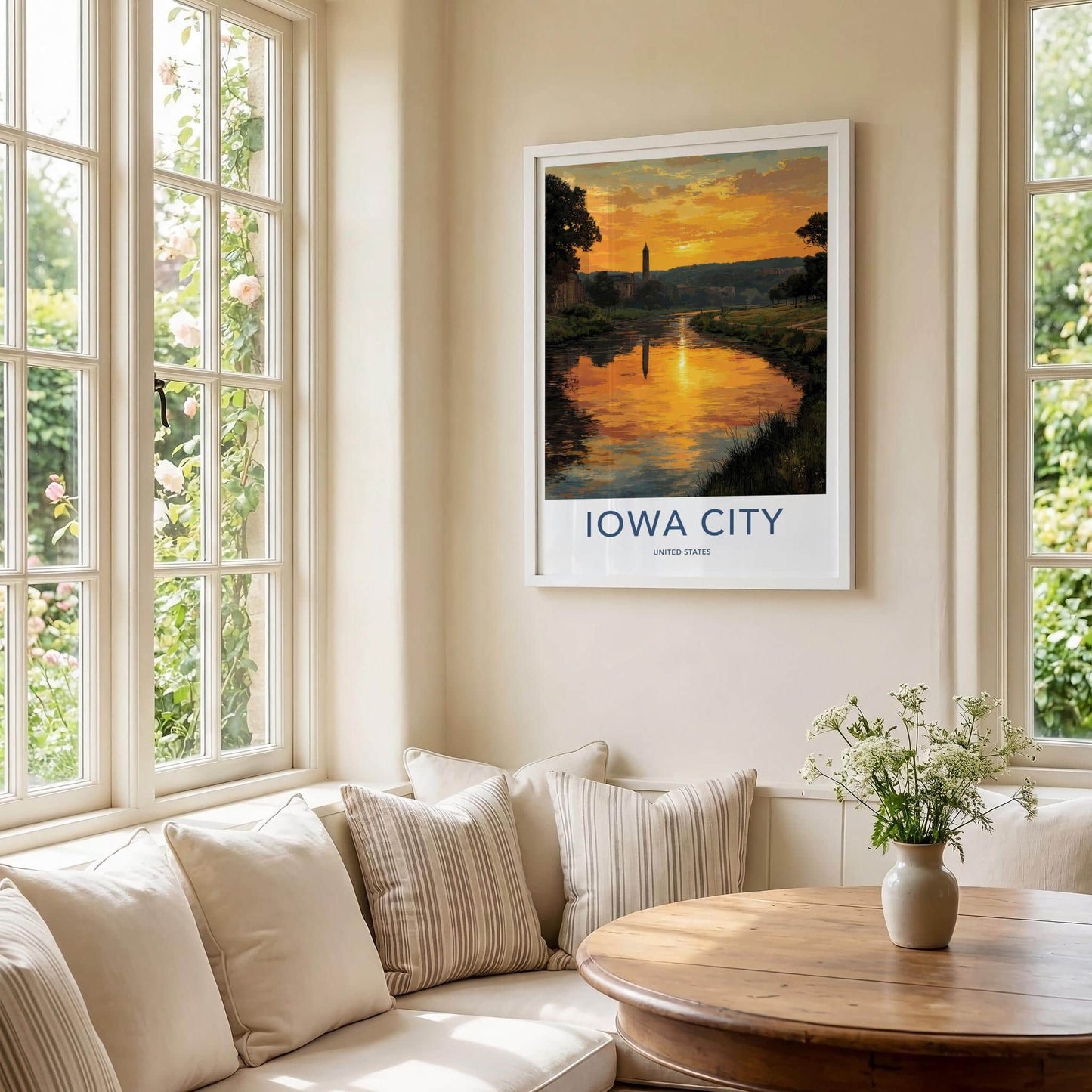 Iowa City Poster - Iowa Wall Art - Golden River Sunset Home Decor