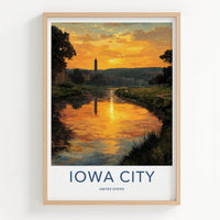 Iowa City Poster - Iowa Wall Art - Golden River Sunset Home Decor