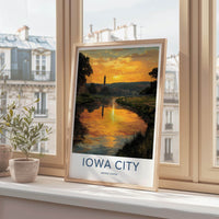 Iowa City Poster - Iowa Wall Art - Golden River Sunset Home Decor