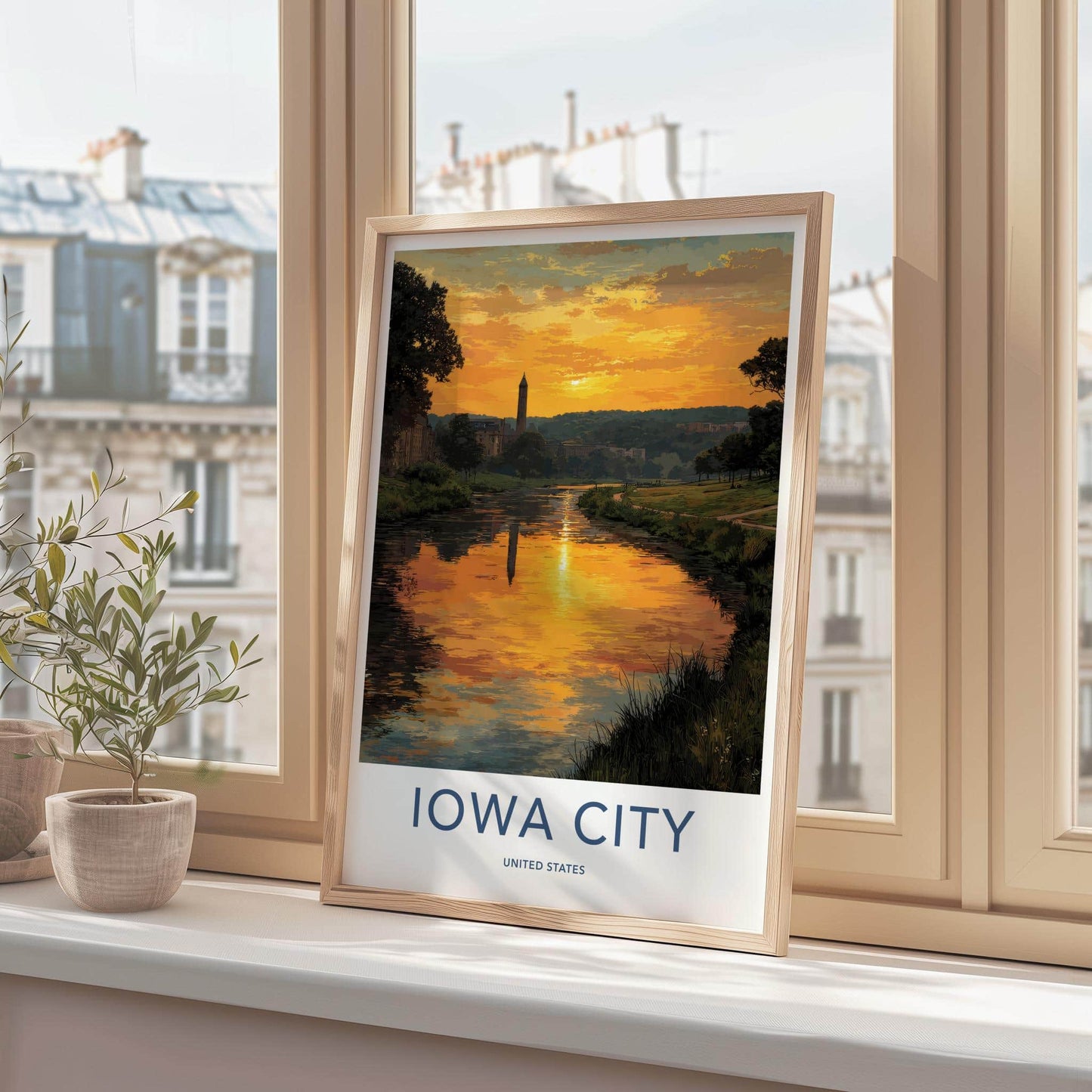 Iowa City Poster - Iowa Wall Art - Golden River Sunset Home Decor