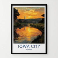 Iowa City Poster - Iowa Wall Art - Golden River Sunset Home Decor