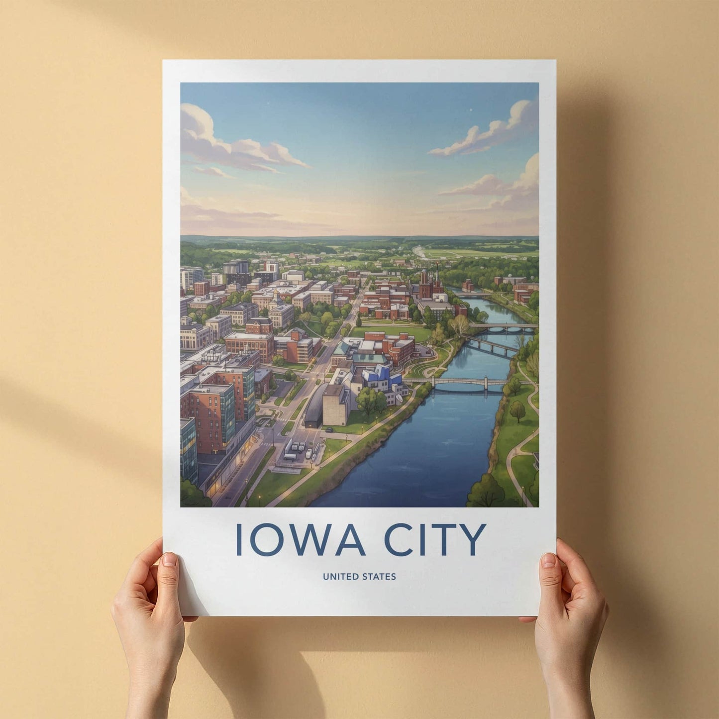 Iowa City Poster - Iowa Wall Art - Sprawling Riverfront City Home Decor