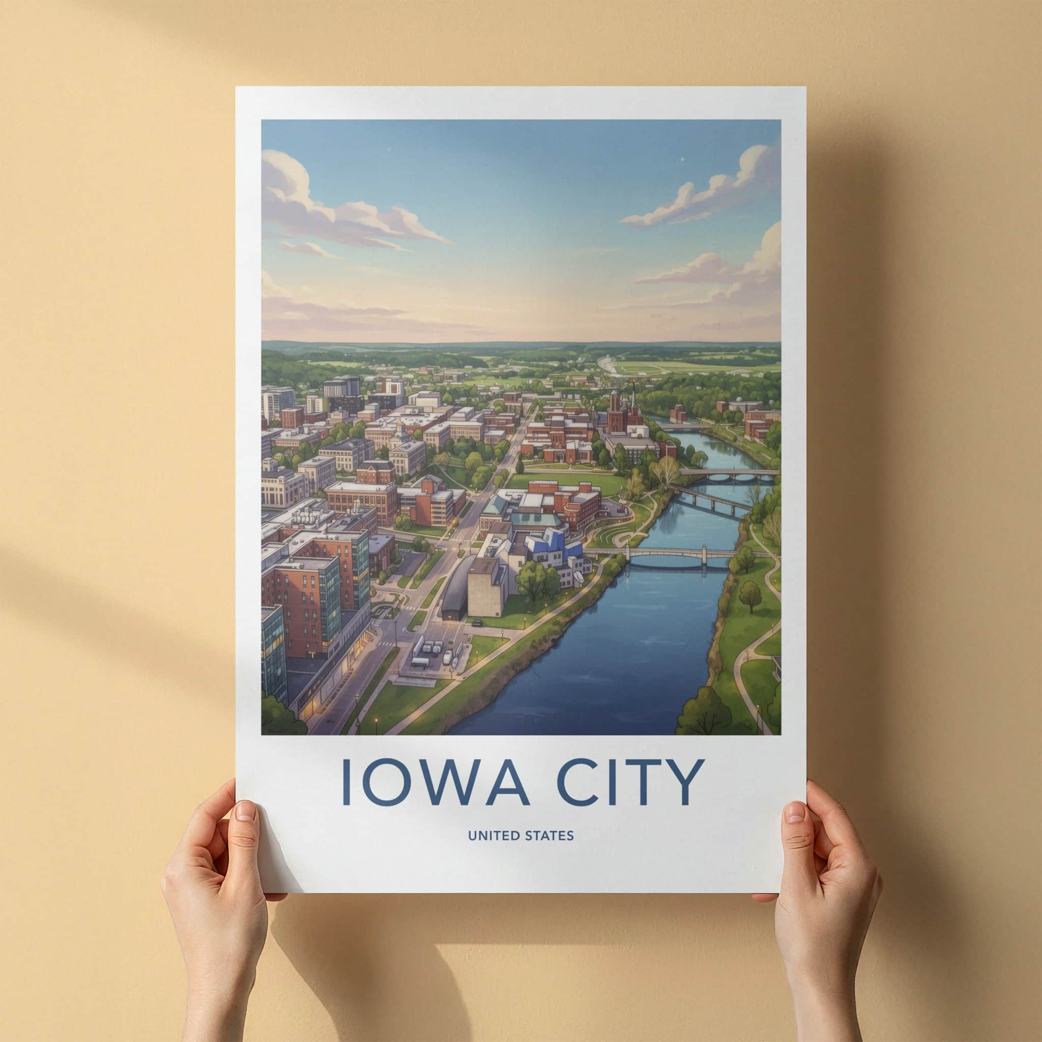 Iowa City Poster - Iowa Wall Art - Sprawling Riverfront City Home Decor