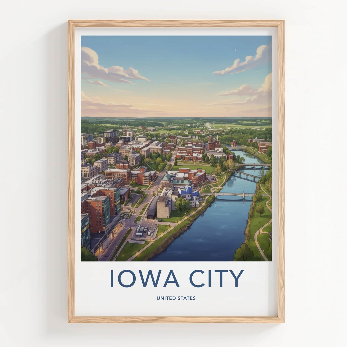 Iowa City Poster - Iowa Wall Art - Sprawling Riverfront City Home Decor