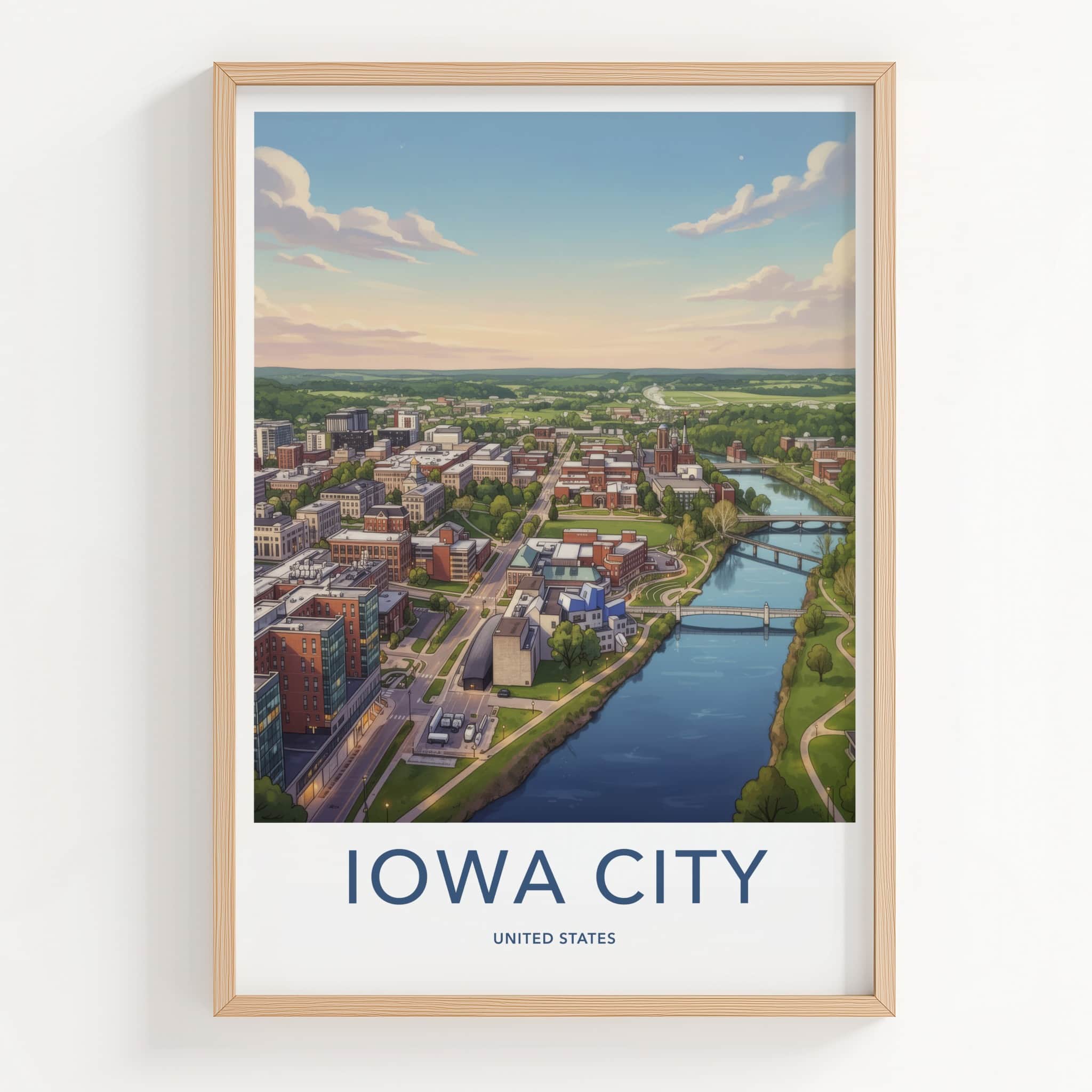 Iowa City Poster - Iowa Wall Art - Sprawling Riverfront City Home Decor