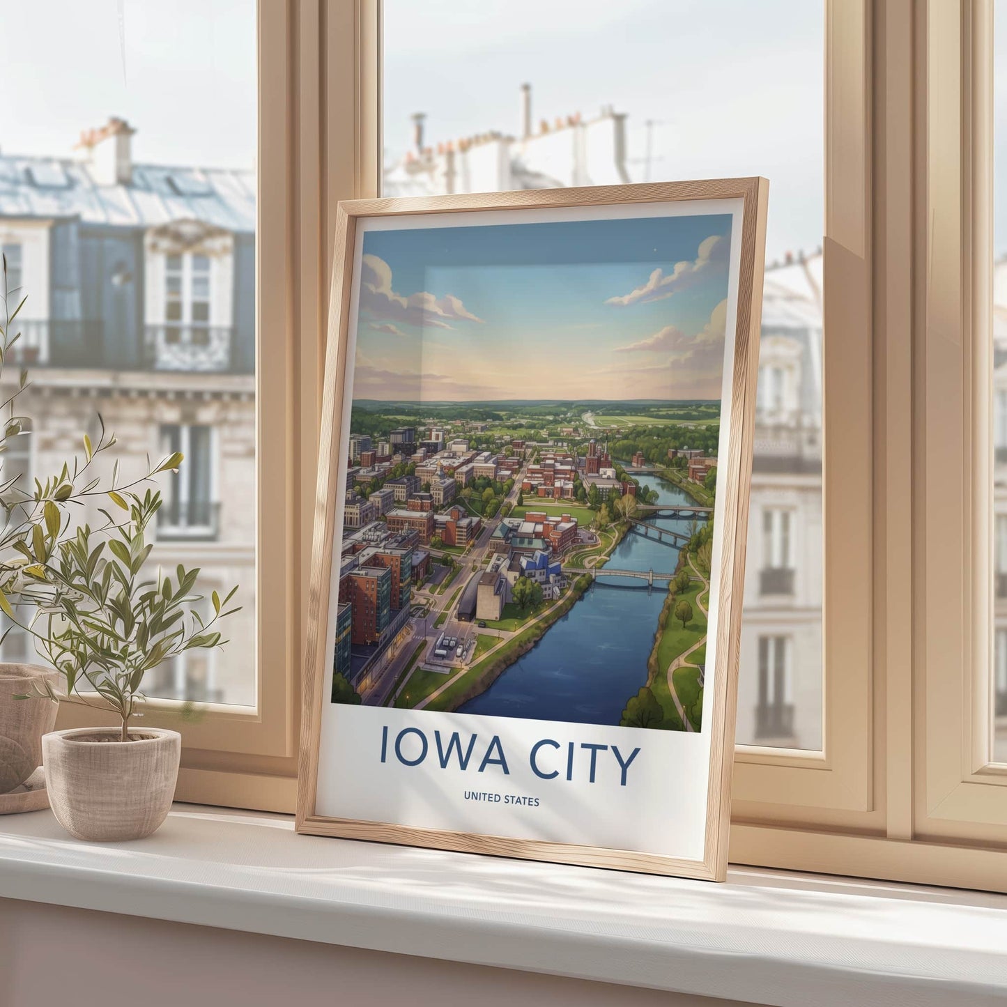 Iowa City Poster - Iowa Wall Art - Sprawling Riverfront City Home Decor