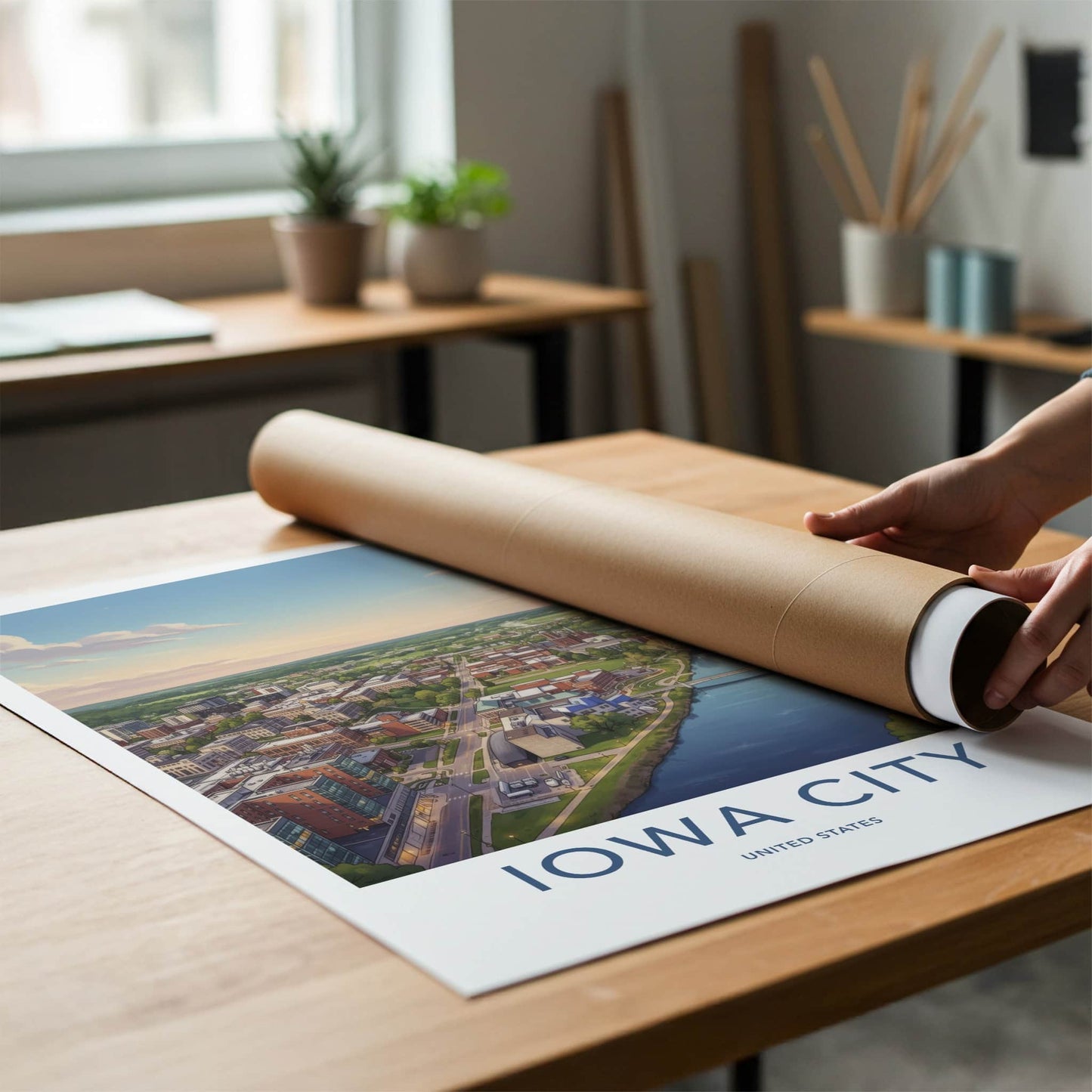 Iowa City Poster - Iowa Wall Art - Sprawling Riverfront City Home Decor
