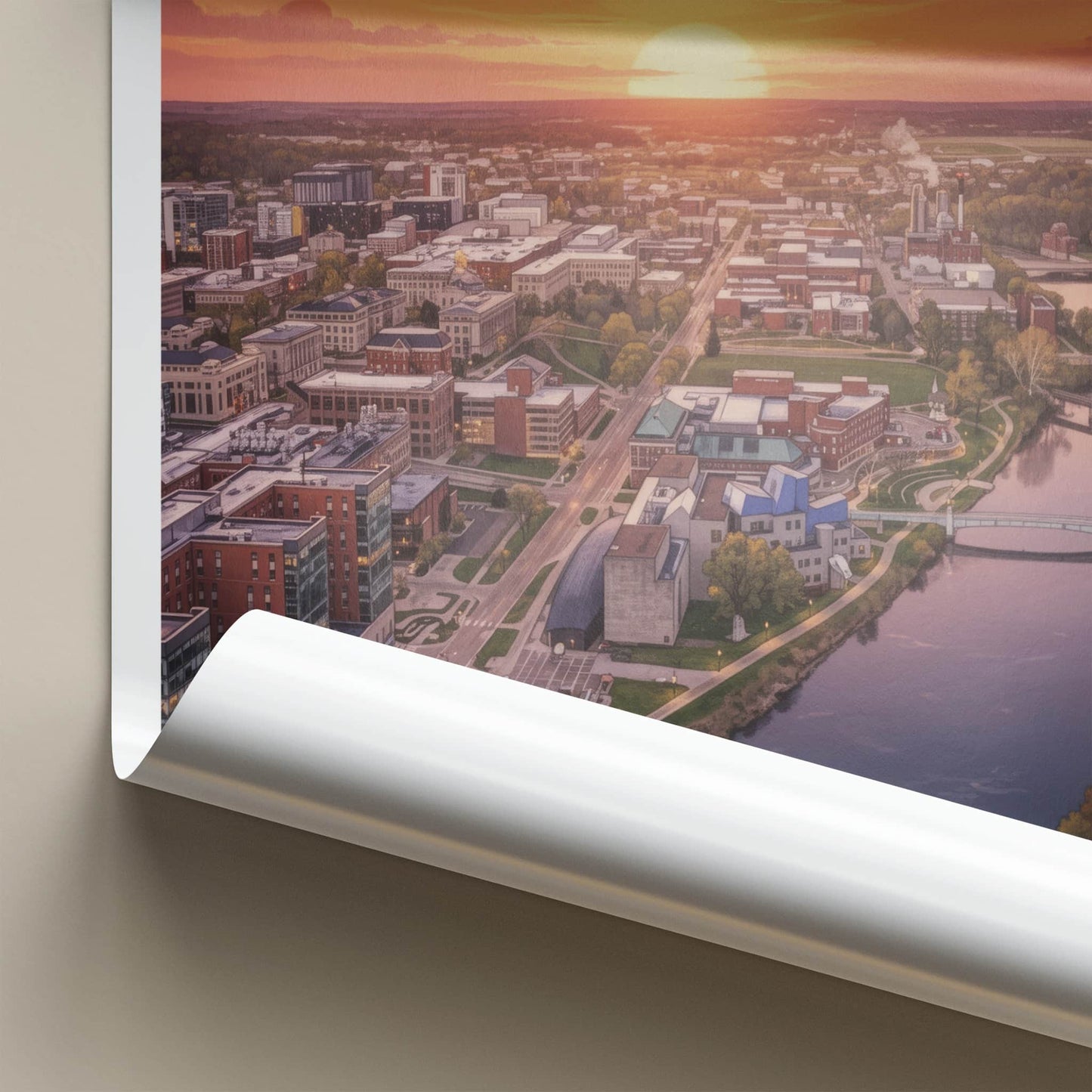 Iowa City Poster - Iowa Wall Art - Urban River Sunset Home Decor