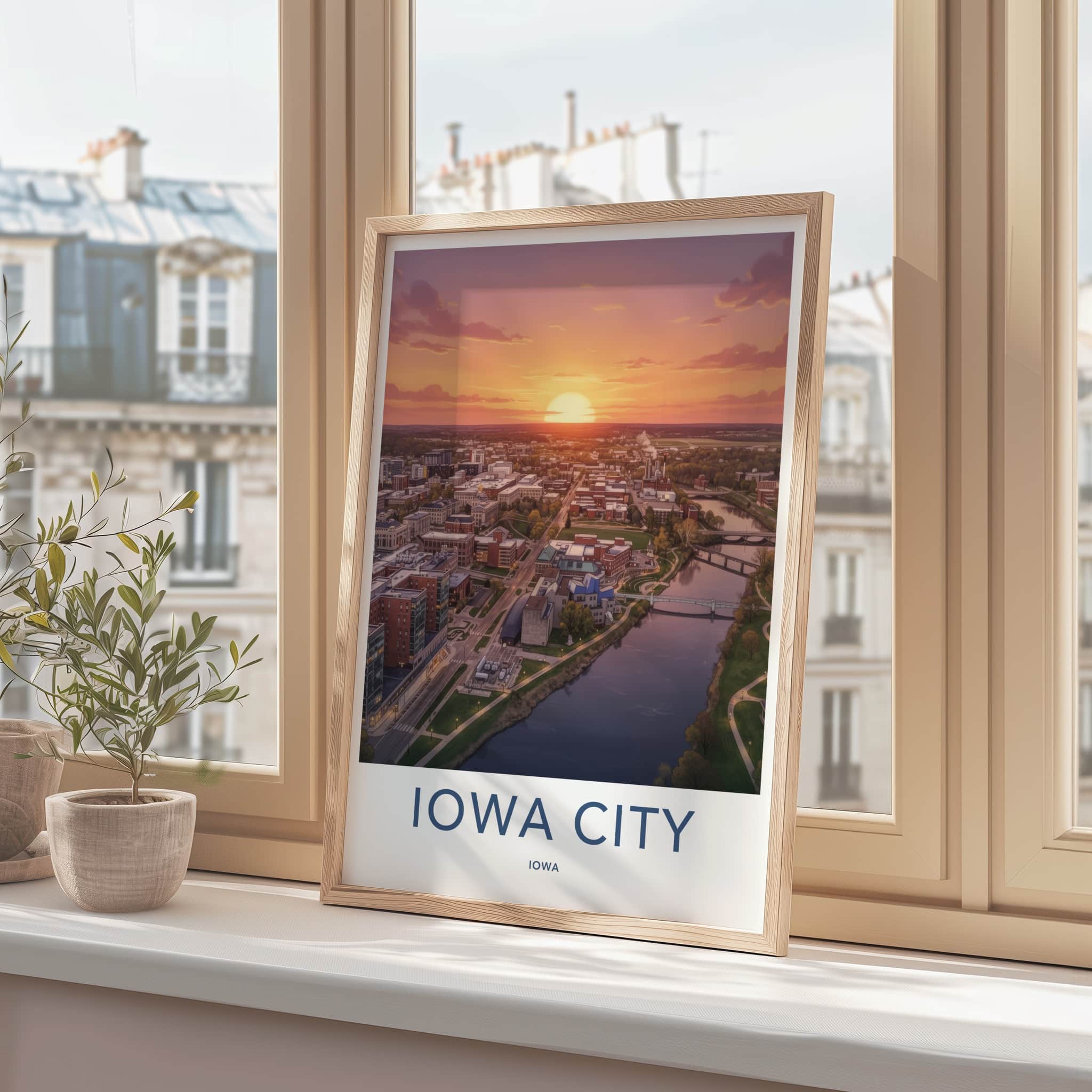 Iowa City Poster - Iowa Wall Art - Urban River Sunset Home Decor