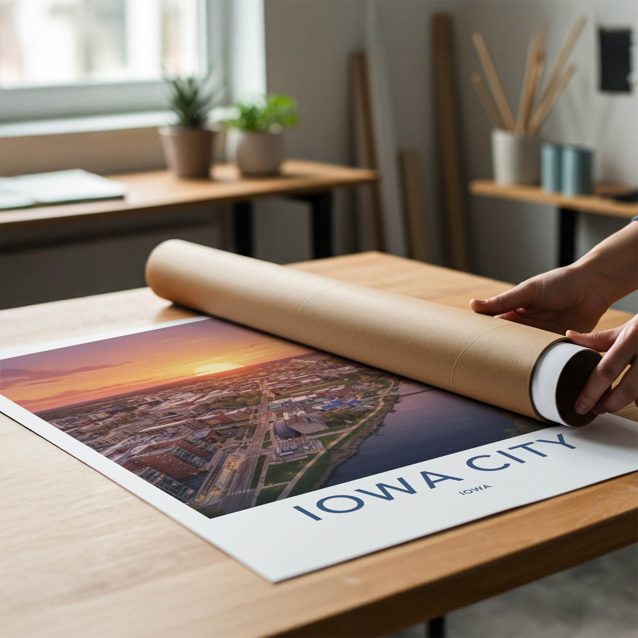 Iowa City Poster - Iowa Wall Art - Urban River Sunset Home Decor