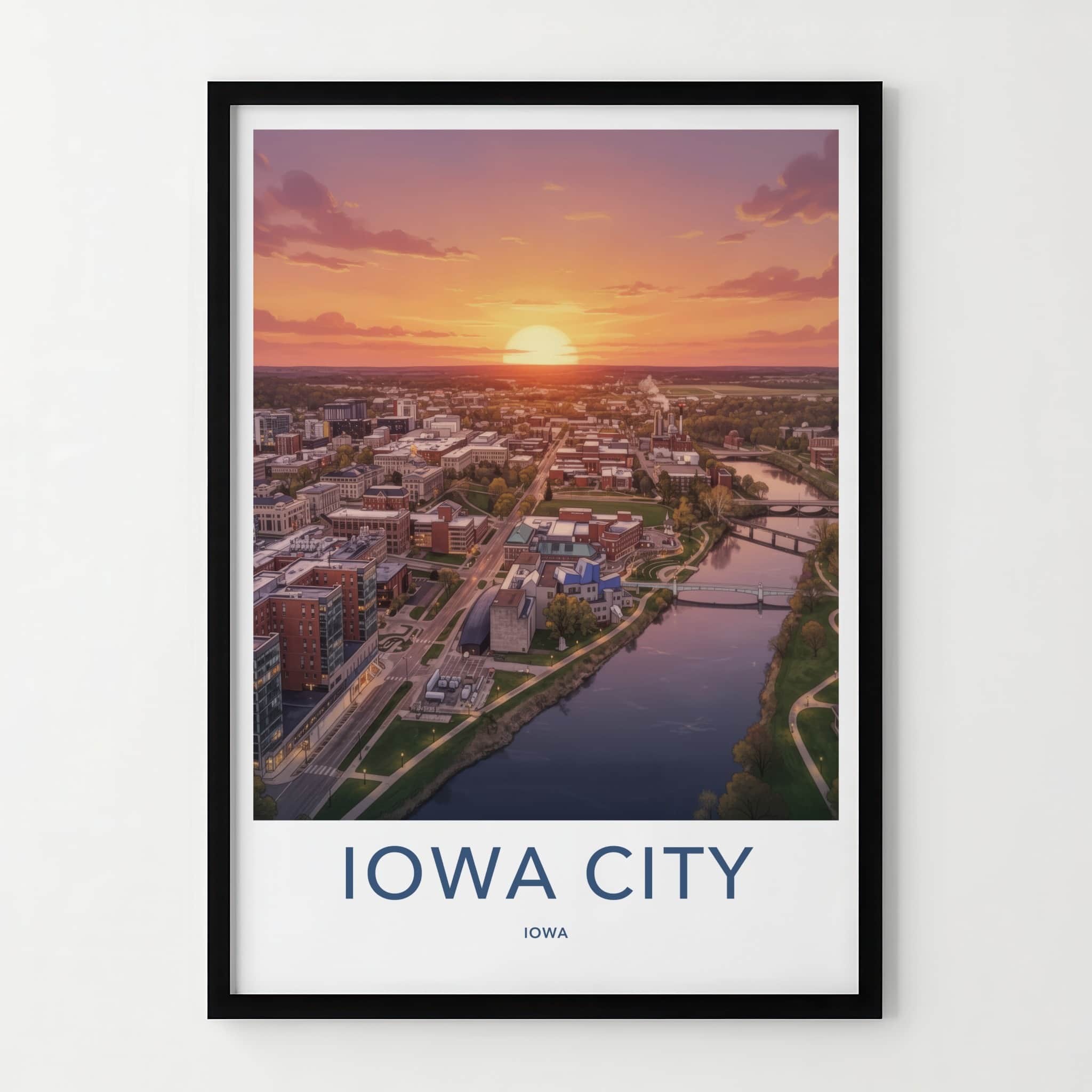 Iowa City Poster - Iowa Wall Art - Urban River Sunset Home Decor