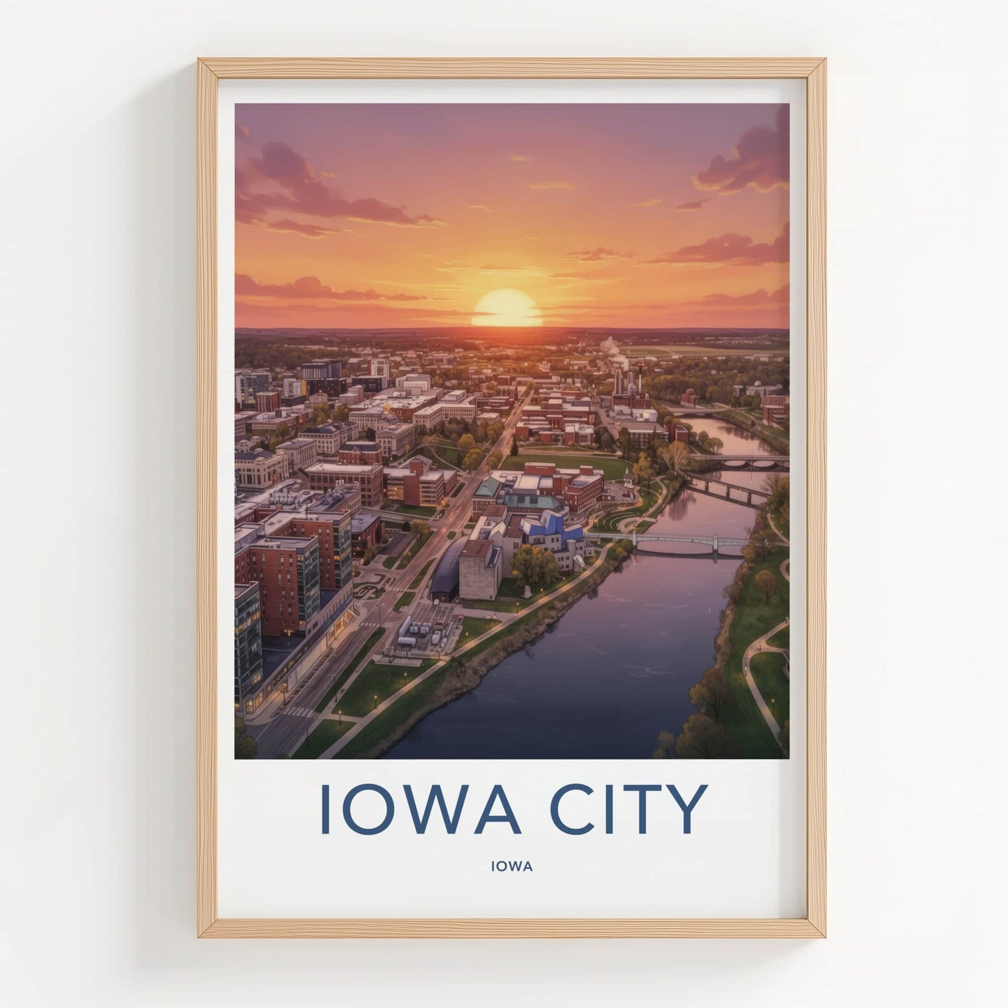 Iowa City Poster - Iowa Wall Art - Urban River Sunset Home Decor