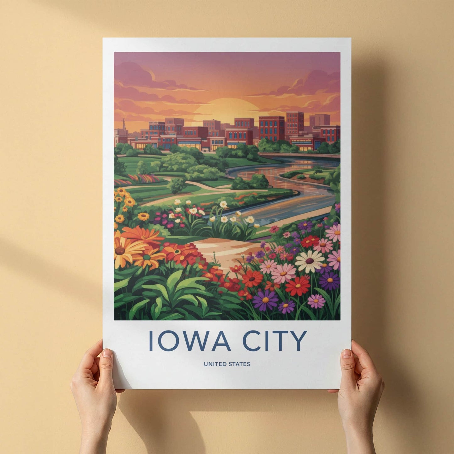 Iowa City Poster - Iowa Wall Art - Vibrant Floral City Home Decor