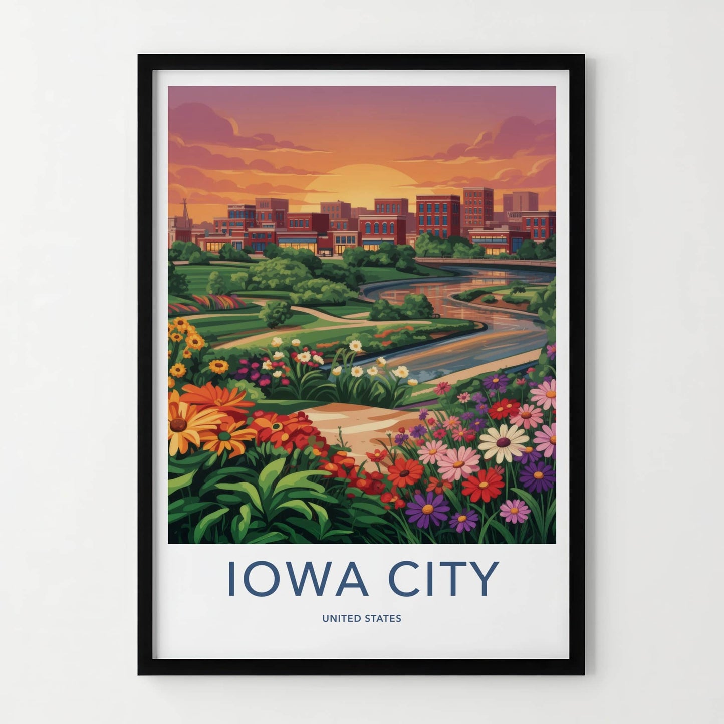 Iowa City Poster - Iowa Wall Art - Vibrant Floral City Home Decor