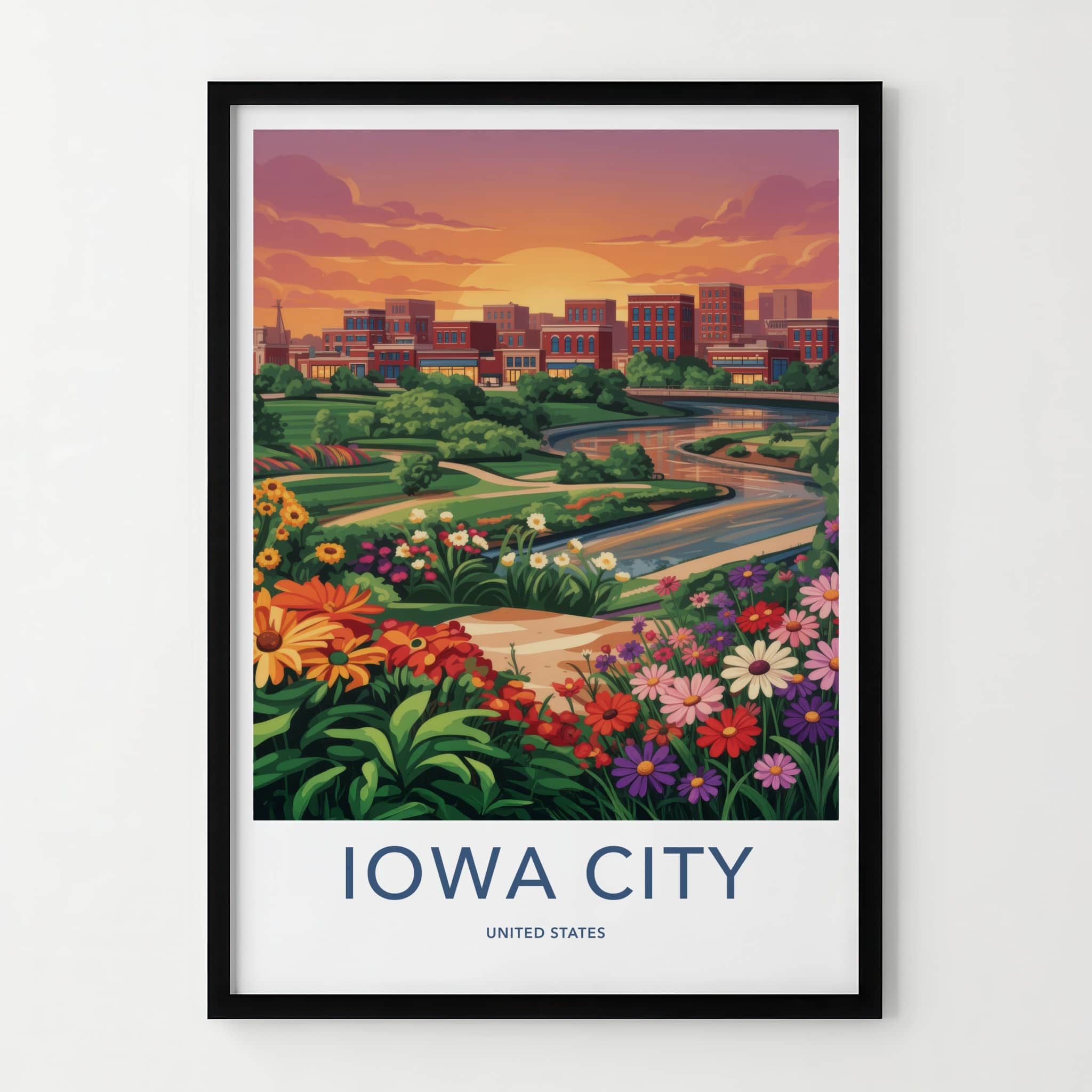 Iowa City Poster - Iowa Wall Art - Vibrant Floral City Home Decor