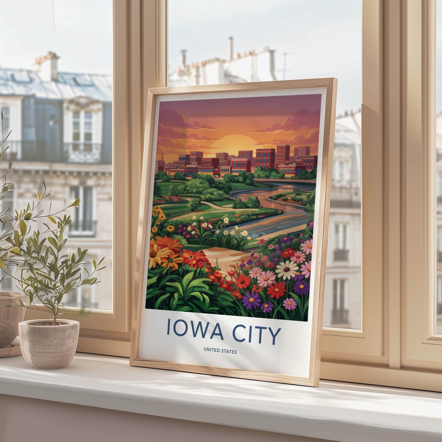 Iowa City Poster - Iowa Wall Art - Vibrant Floral City Home Decor