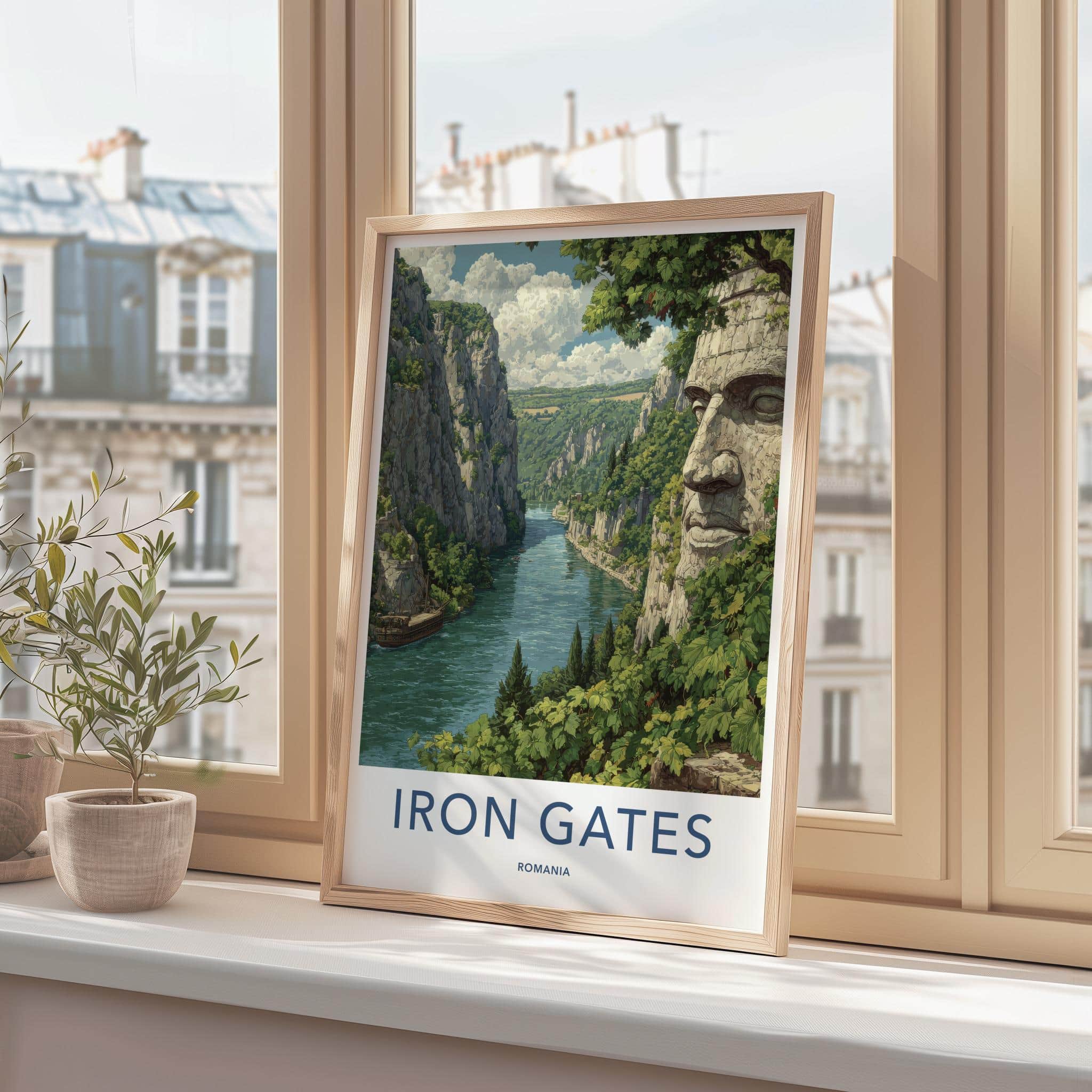 Iron Gates Poster - Romania Travel Art - Ancient Stone Carving Home Decor