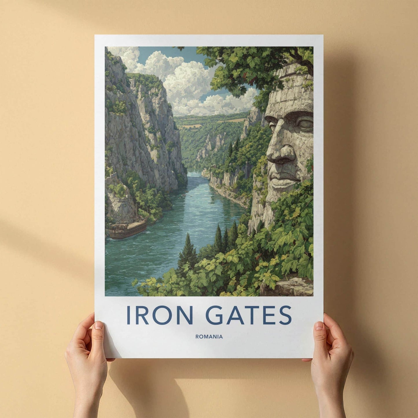 Iron Gates Poster - Romania Travel Art - Ancient Stone Carving Home Decor