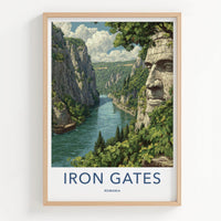 Iron Gates Poster - Romania Travel Art - Ancient Stone Carving Home Decor
