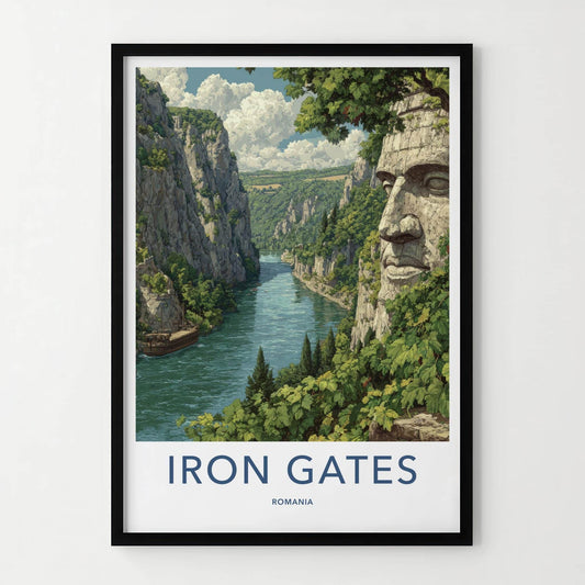 Iron Gates Poster - Romania Travel Art - Ancient Stone Carving Home Decor