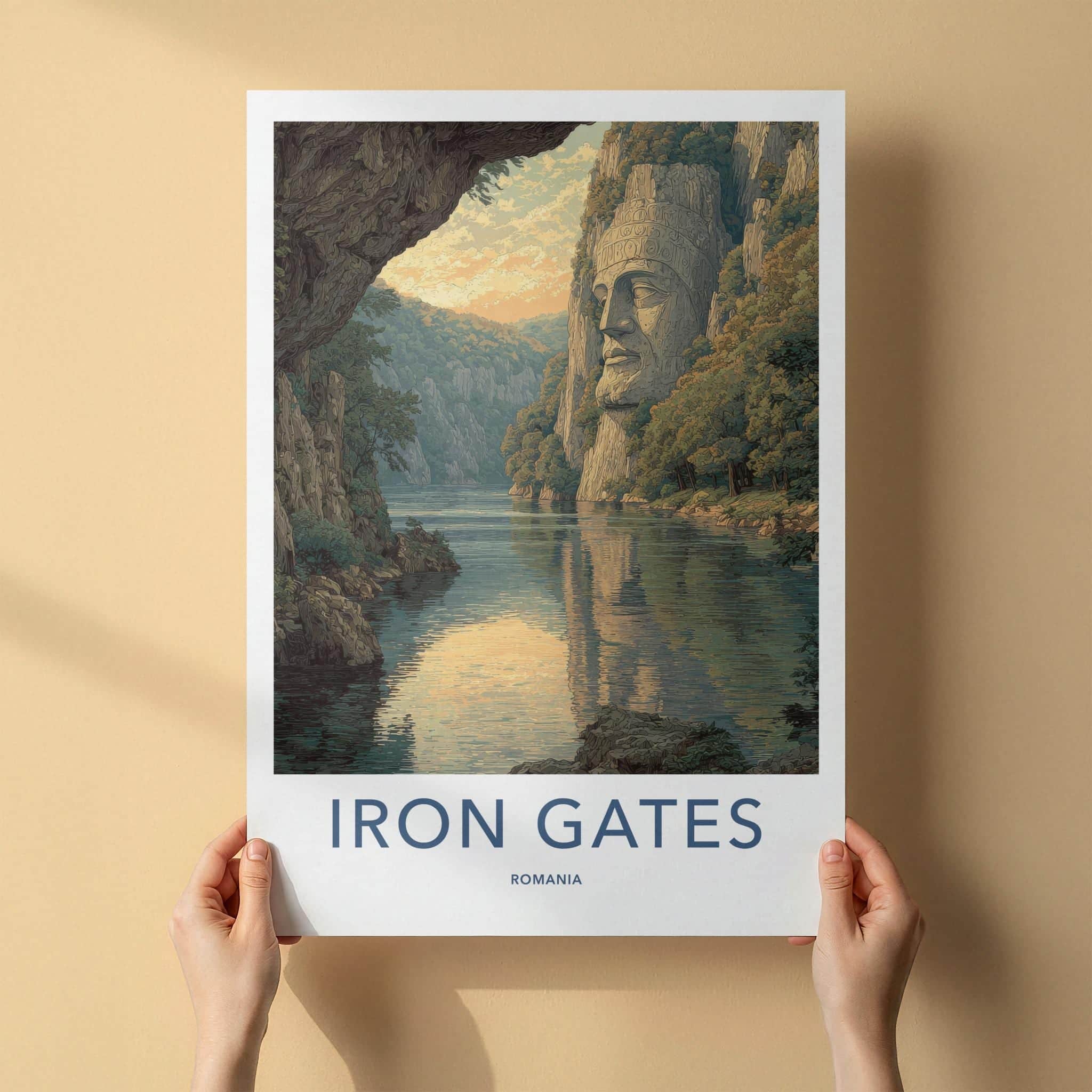 Iron Gates Poster - Romania Travel Art - Giant Rock Sculpture Home Decor