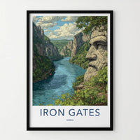Iron Gates Poster - Serbia Travel Art - Carved Stone Face Home Decor