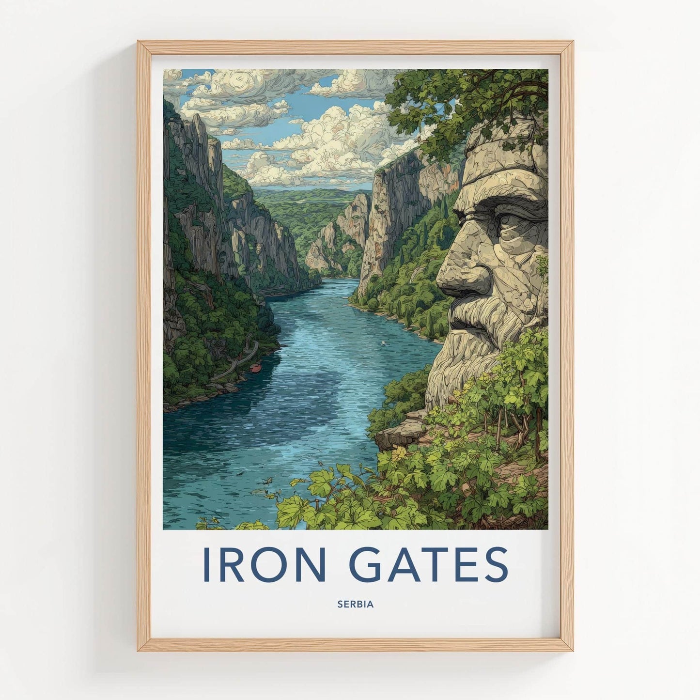 Iron Gates Poster - Serbia Travel Art - Carved Stone Face Home Decor