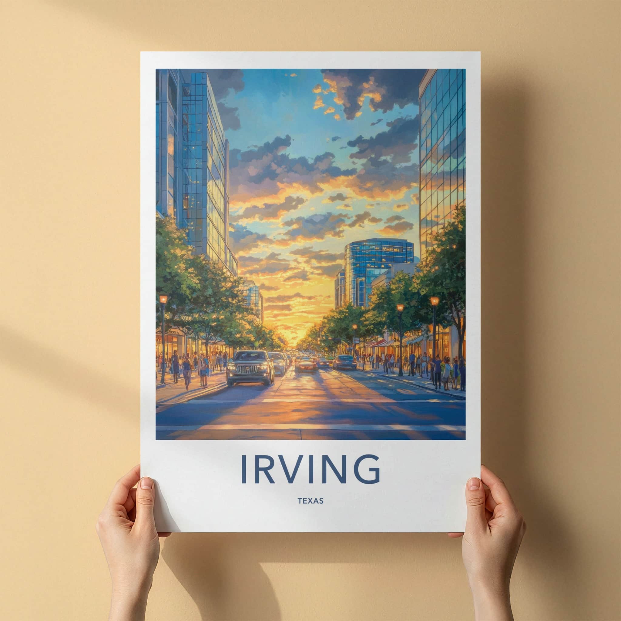 Irving Poster - Texas Travel Print - Golden Hour City Framed Decor