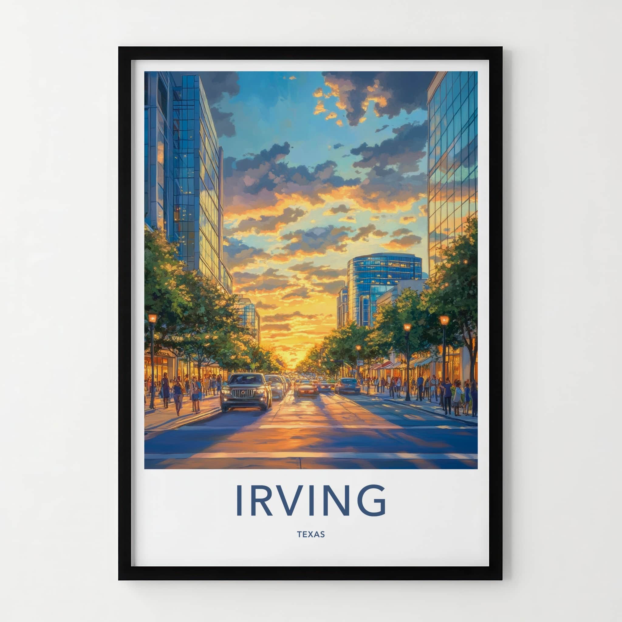 Irving Poster - Texas Travel Print - Golden Hour City Framed Decor