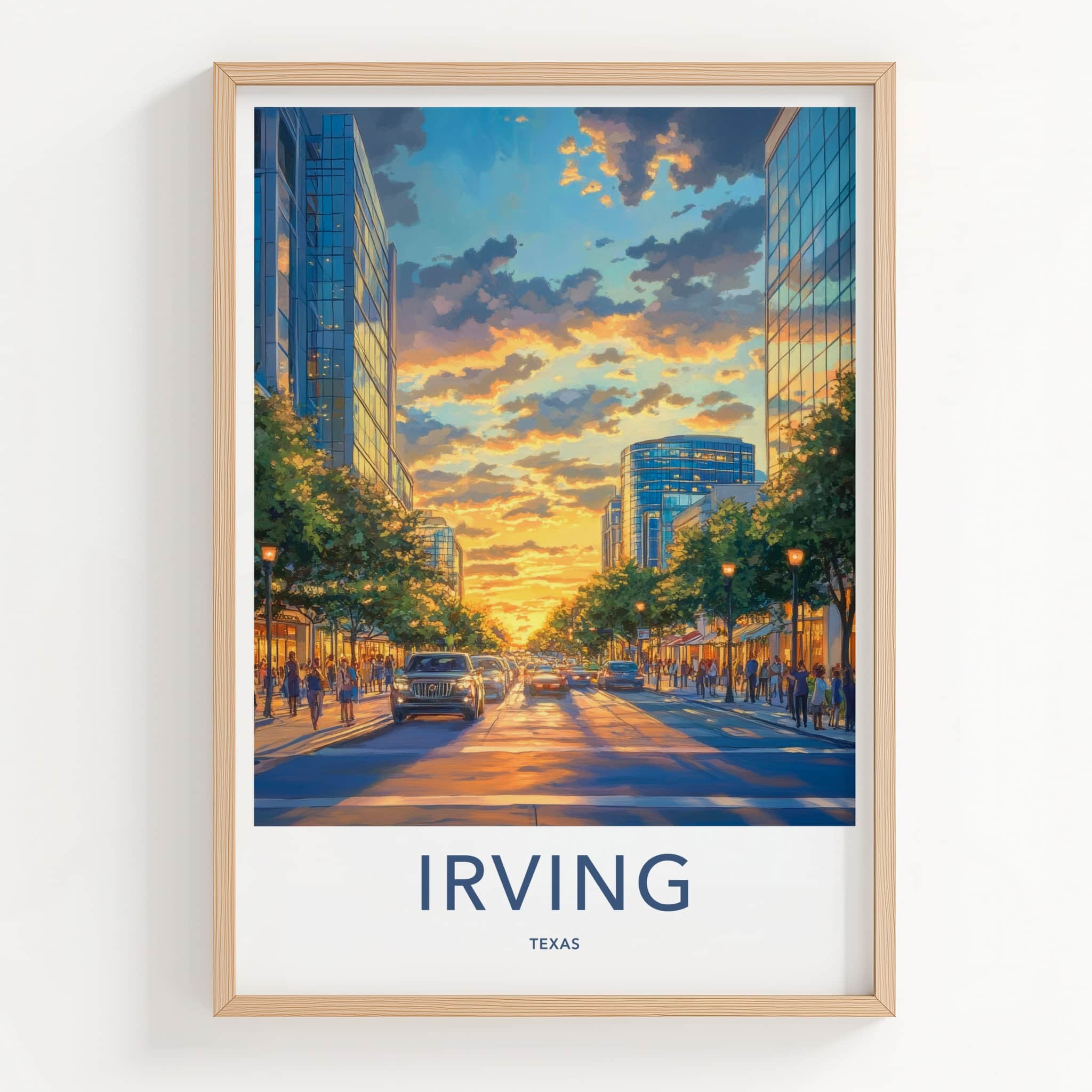 Irving Poster - Texas Travel Print - Golden Hour City Framed Decor
