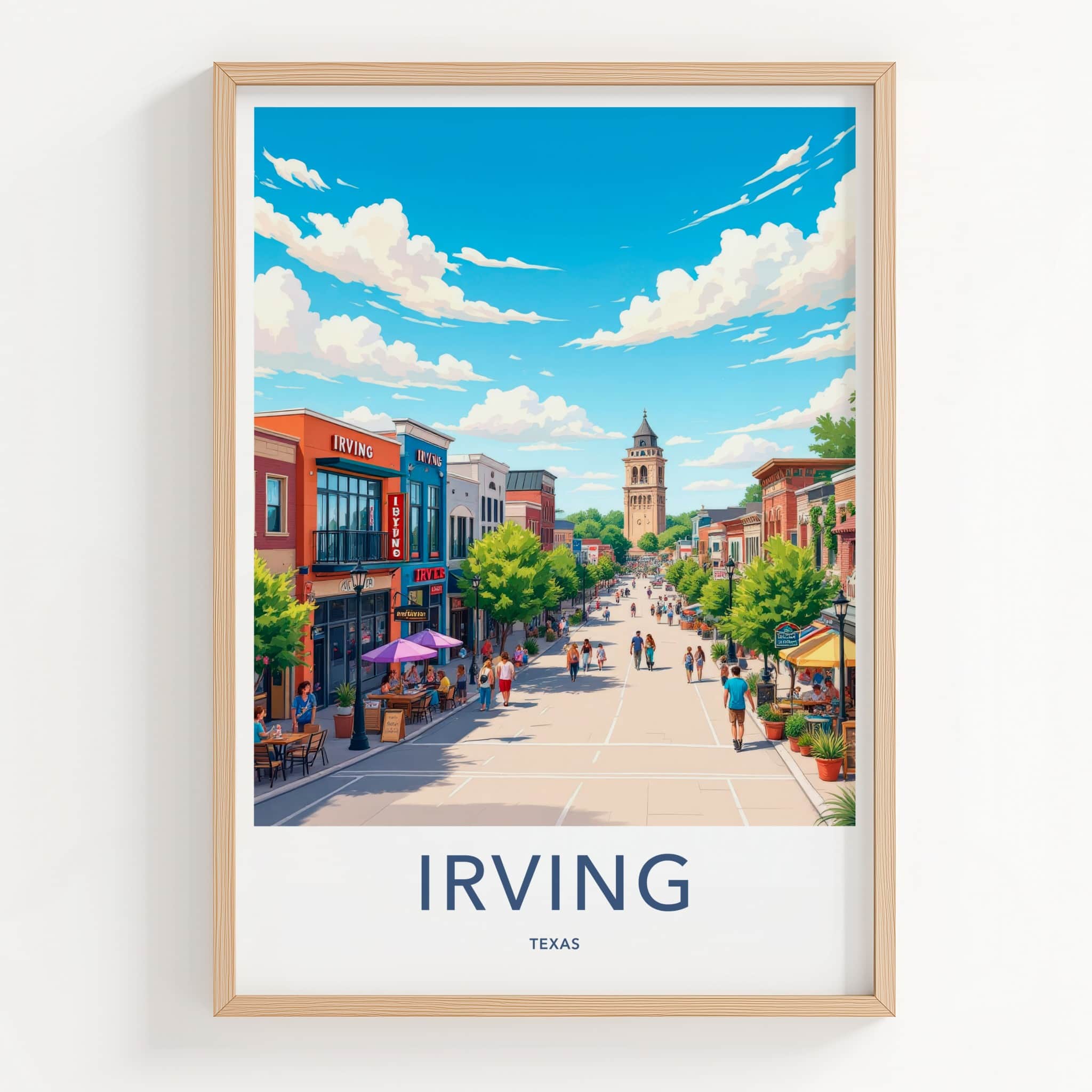 Irving Poster - Texas Travel Print - Historic Tower Plaza Wall Decor