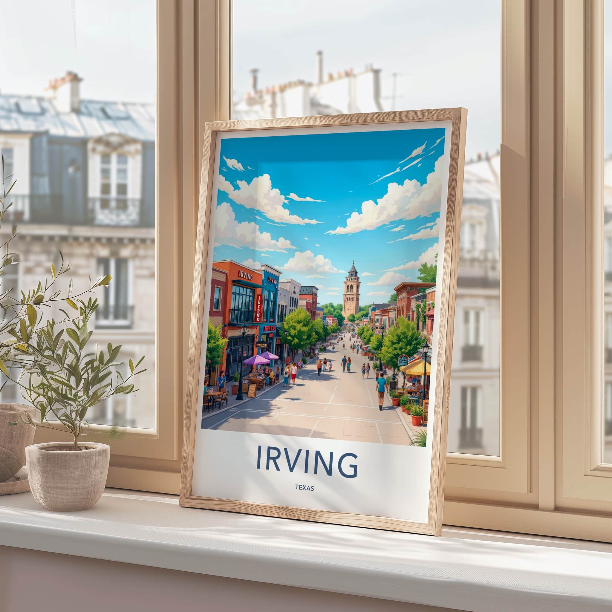 Irving Poster - Texas Travel Print - Historic Tower Plaza Wall Decor