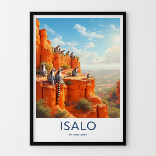 Isalo National Park Poster - Madagascar Travel Art - Lemurs Rocky Vista Home Decor