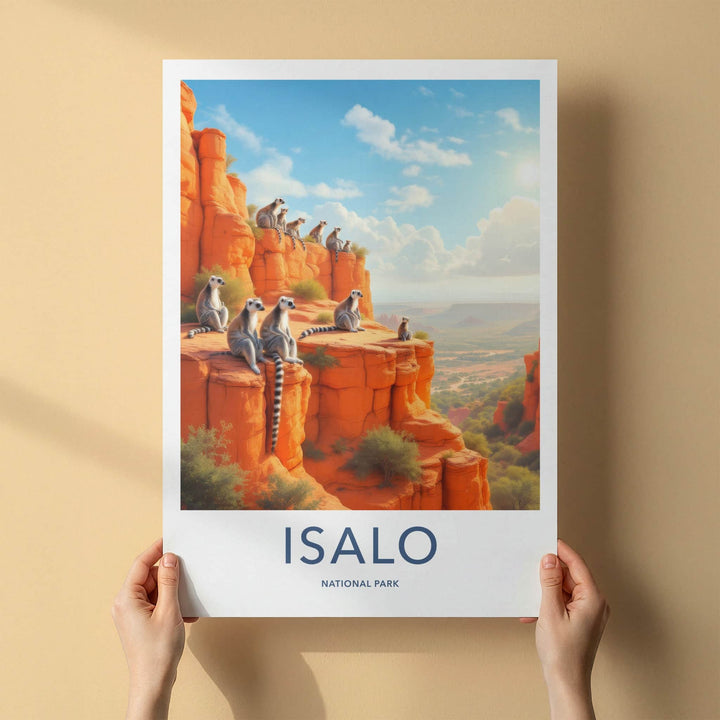 Isalo National Park Poster - Madagascar Travel Art - Lemurs Rocky Vista Home Decor