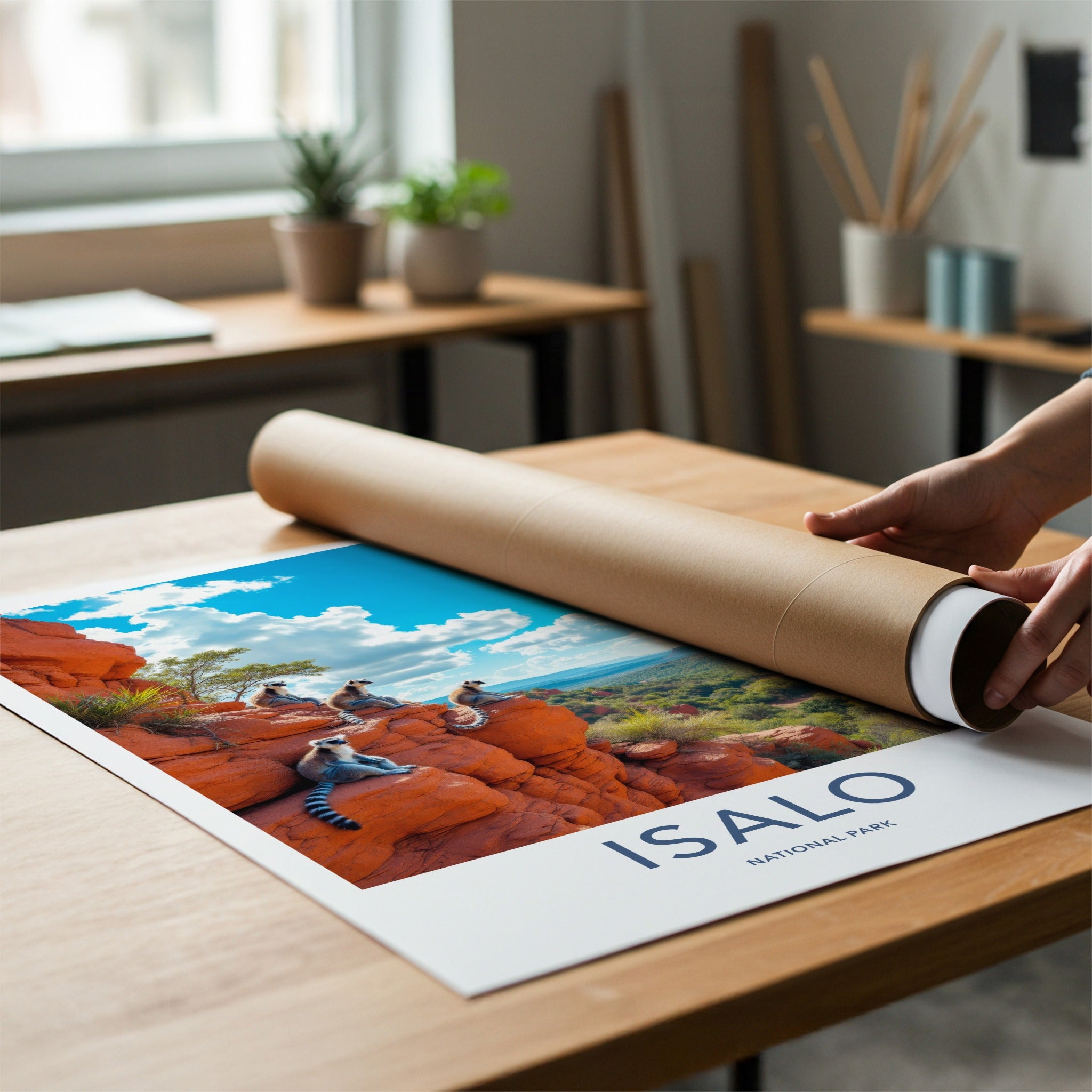 Isalo National Park Poster - Madagascar Travel Art - Lemurs Watch Valley Home Decor