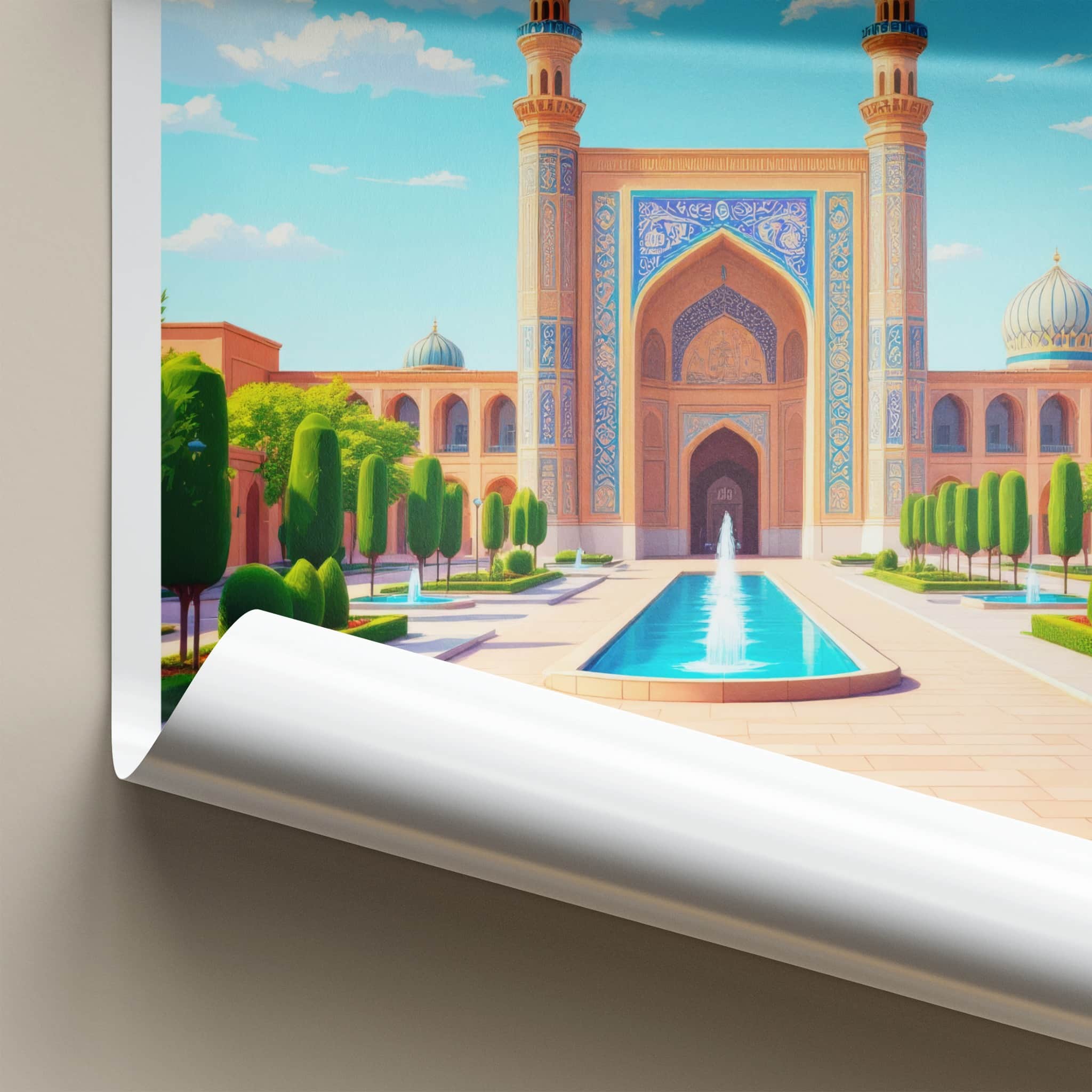 Isfahan Poster - Iran Travel Art - Grand Mosque Fountain Home Decor