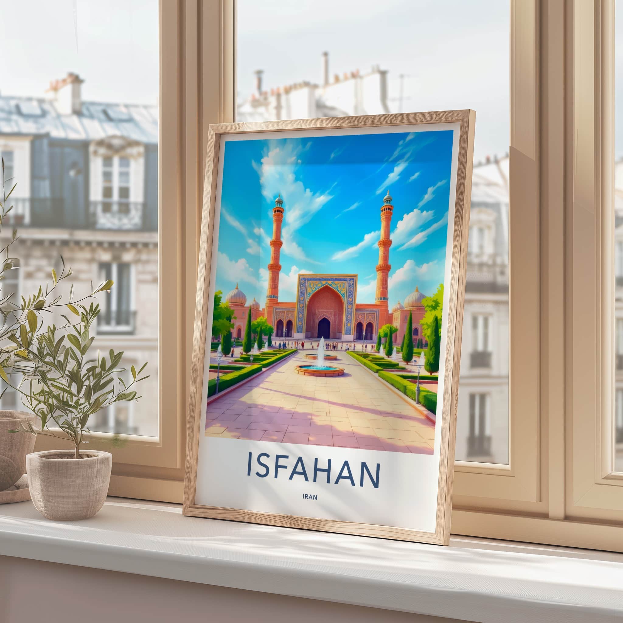 Isfahan Poster - Iran Travel Art - Serene Mosque Minarets Home Decor