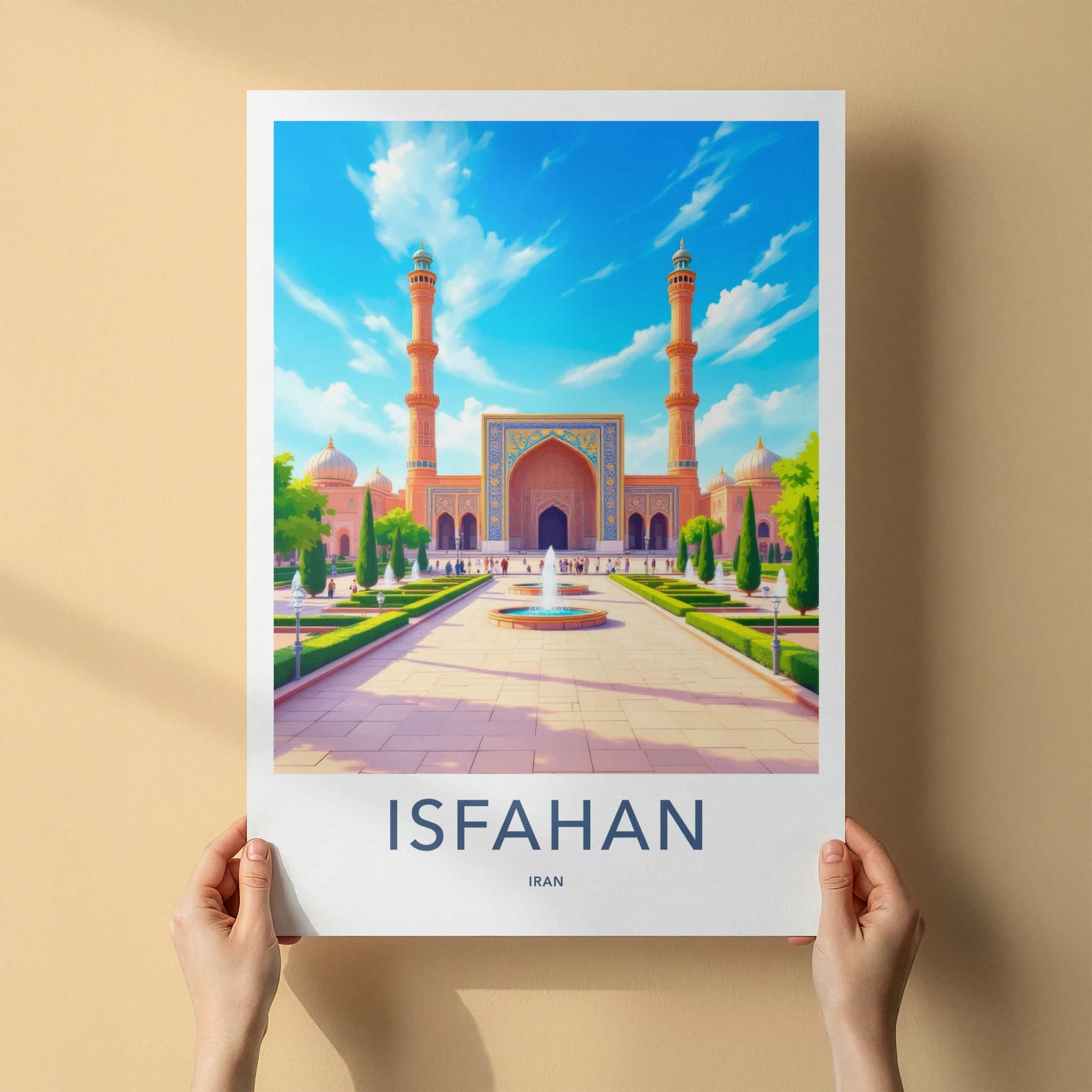 Isfahan Poster - Iran Travel Art - Serene Mosque Minarets Home Decor