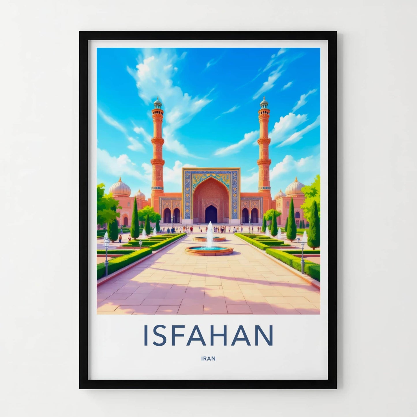 Isfahan Poster - Iran Travel Art - Serene Mosque Minarets Home Decor