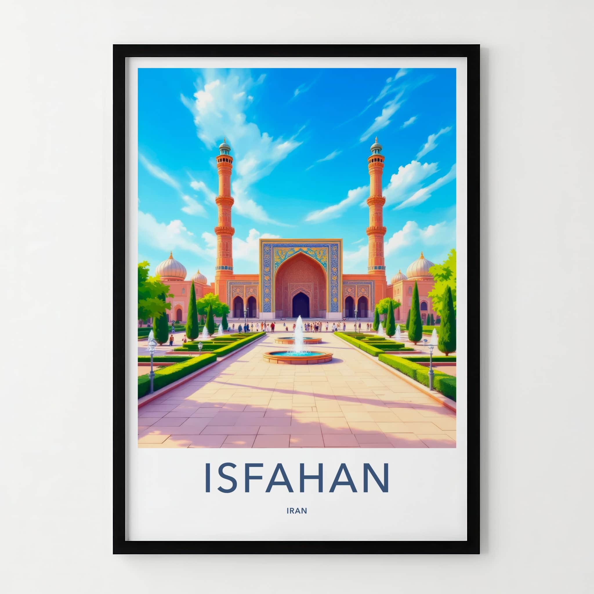Isfahan Poster - Iran Travel Art - Serene Mosque Minarets Home Decor