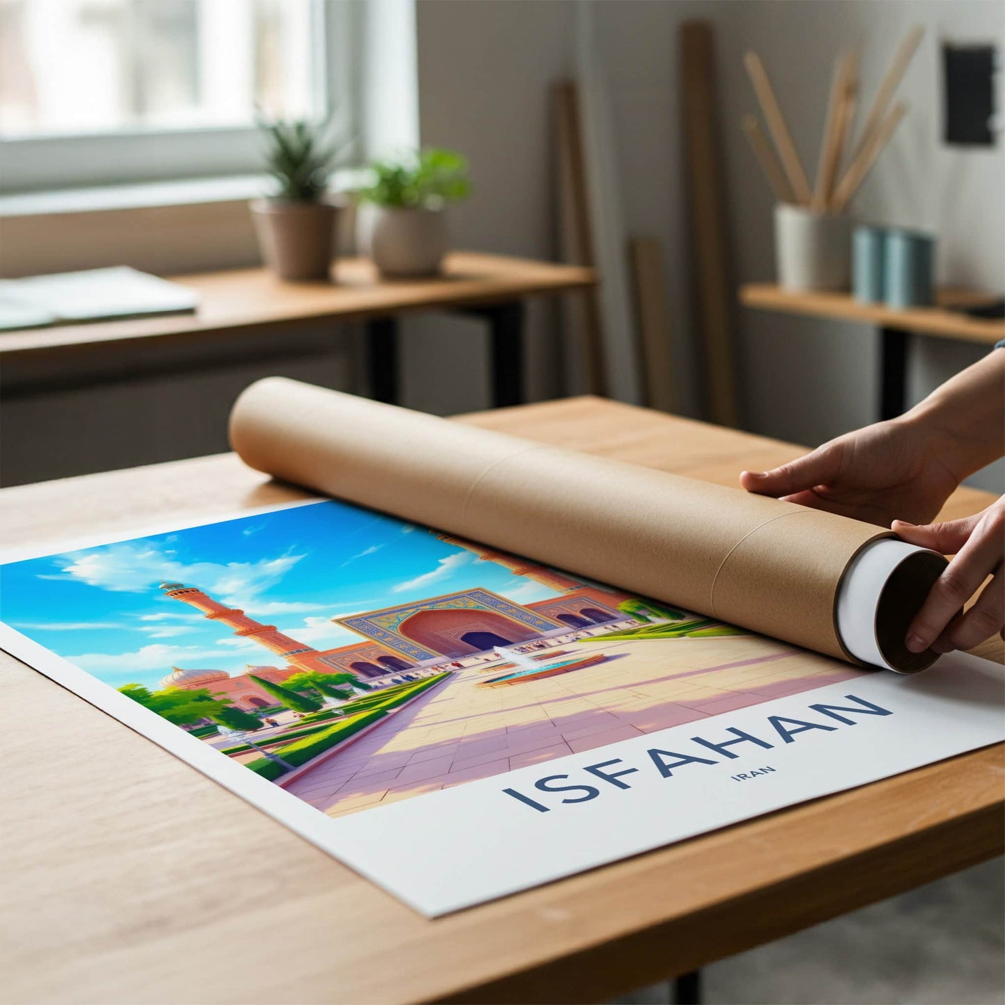 Isfahan Poster - Iran Travel Art - Serene Mosque Minarets Home Decor