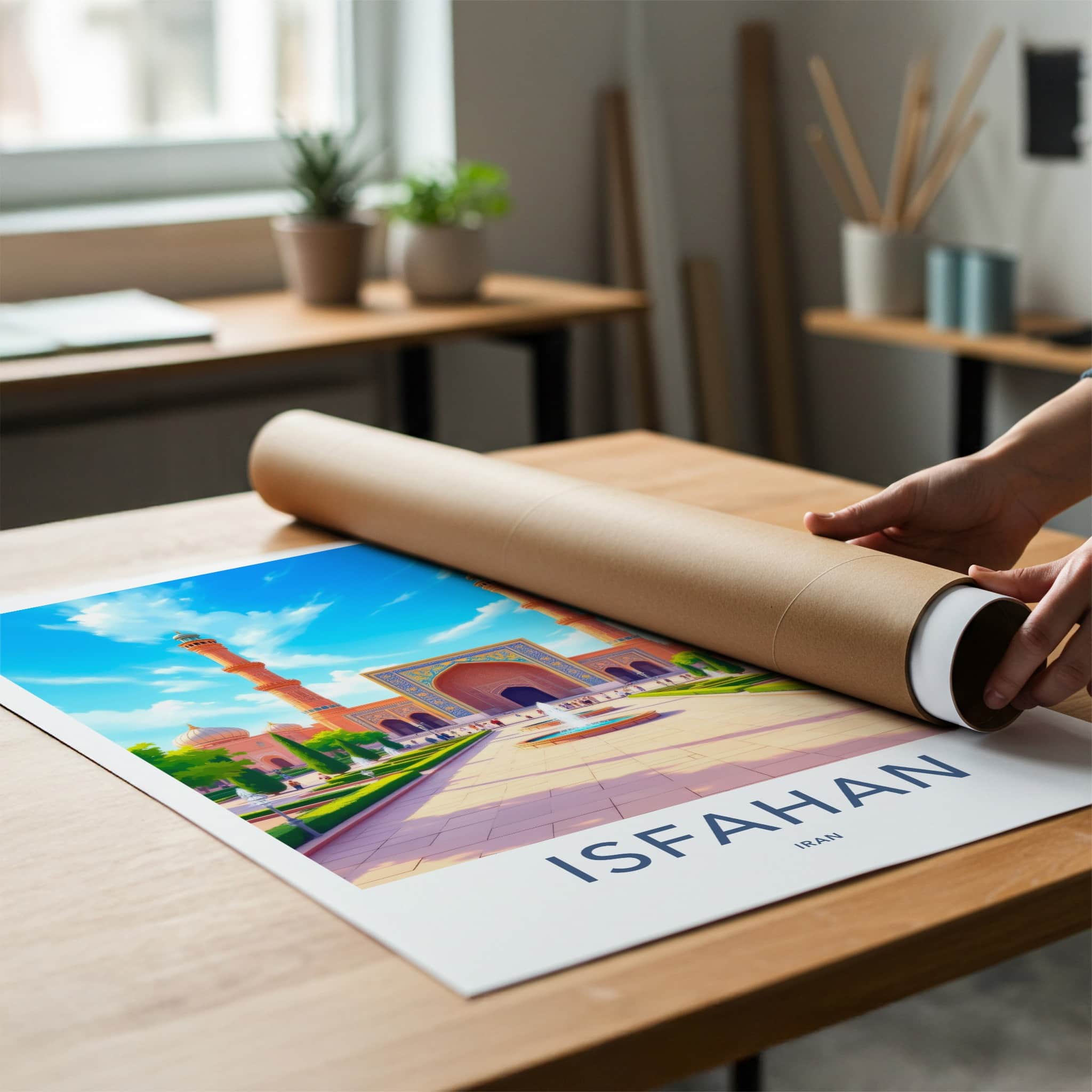 Isfahan Poster - Iran Travel Art - Serene Mosque Minarets Home Decor