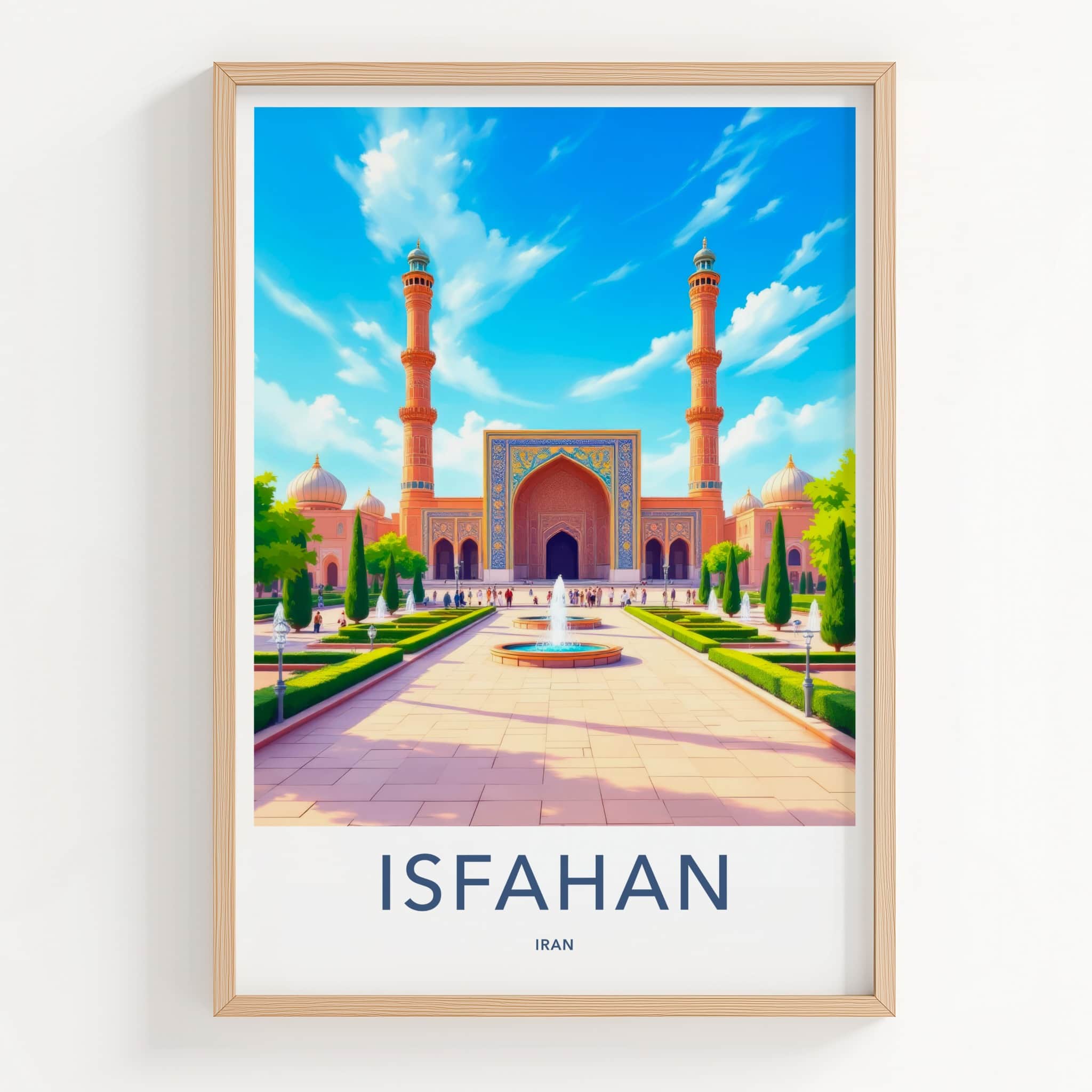 Isfahan Poster - Iran Travel Art - Serene Mosque Minarets Home Decor