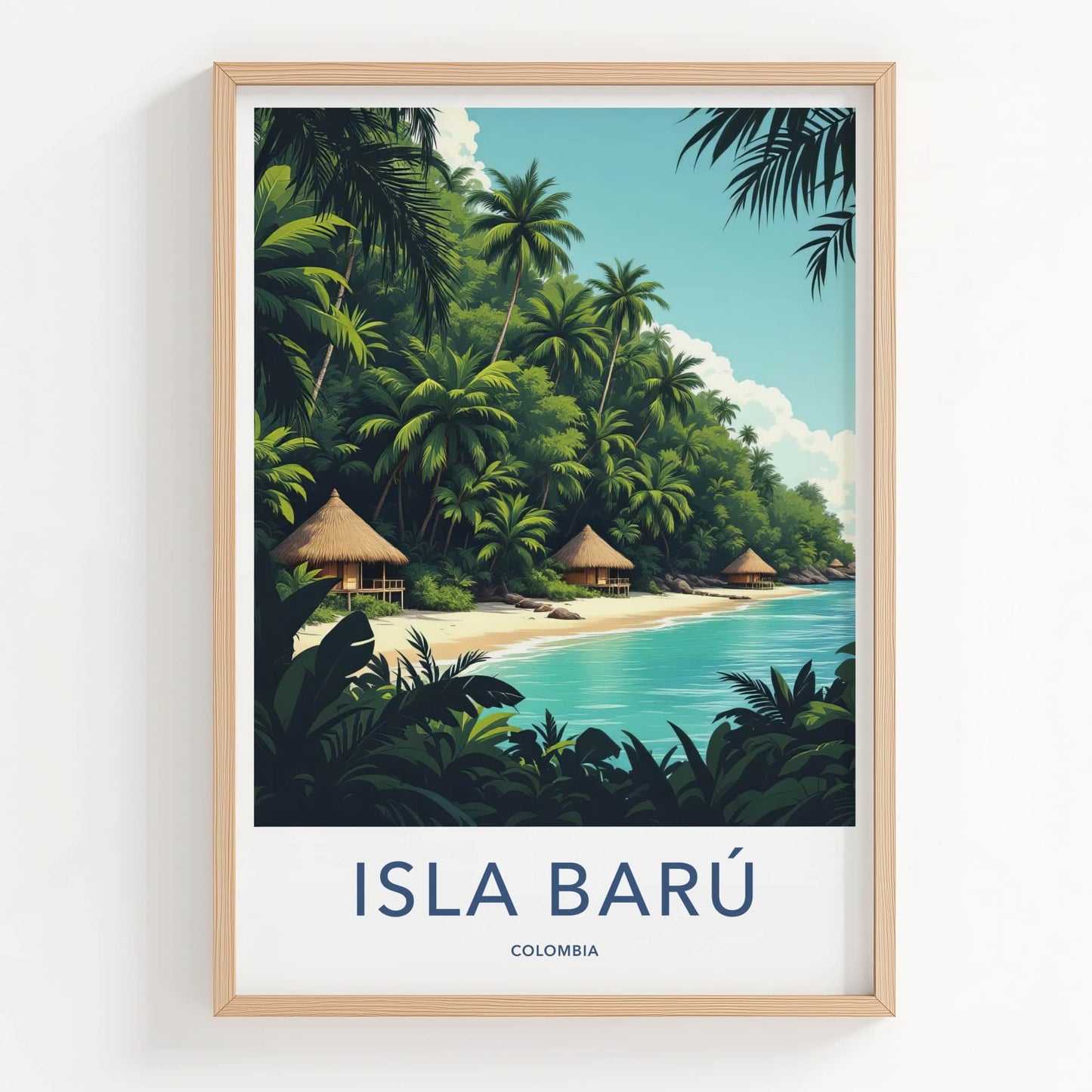 Isla Baru Poster - Colombia Travel Art - Tropical Beach Huts Home Decor