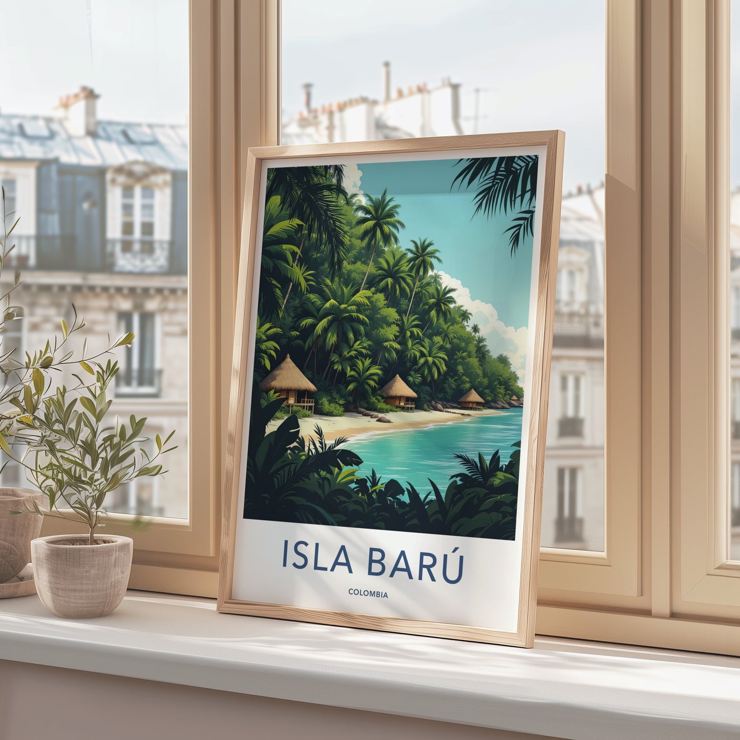 Isla Baru Poster - Colombia Travel Art - Tropical Beach Huts Home Decor