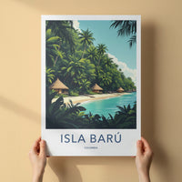 Isla Baru Poster - Colombia Travel Art - Tropical Beach Huts Home Decor