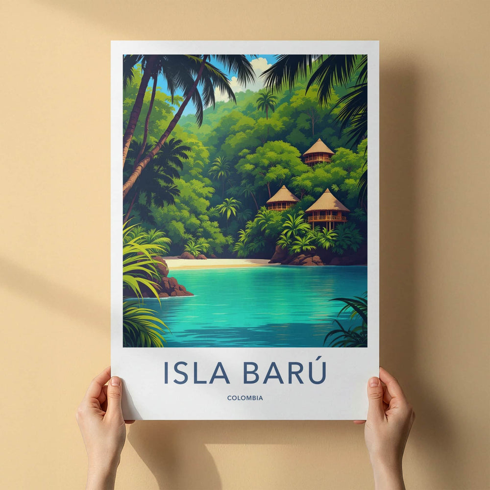 ISLA BARU Poster - Colombia Travel Art - Tropical Beach Huts Home Decor