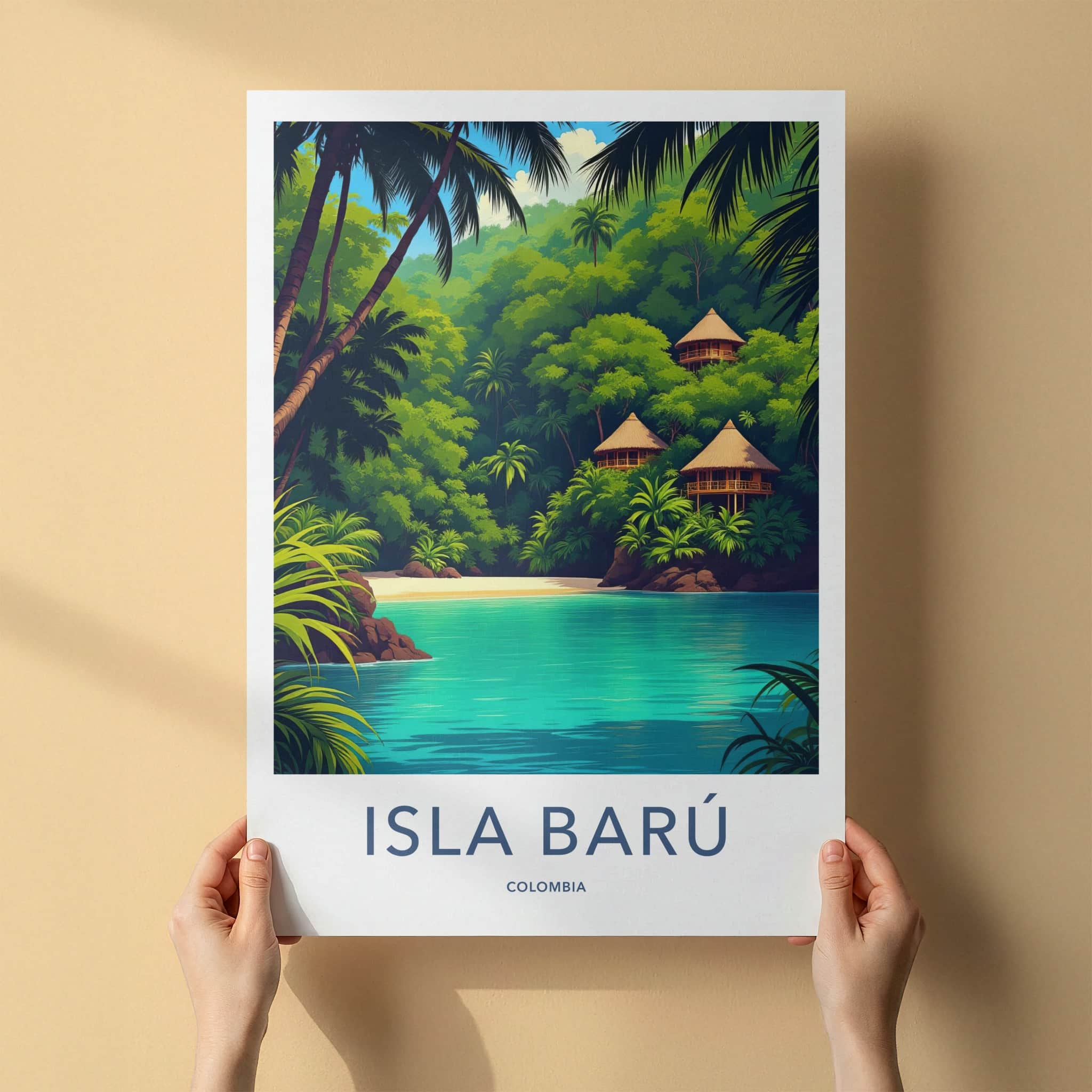 ISLA BARU Poster - Colombia Travel Art - Tropical Beach Huts Home Decor