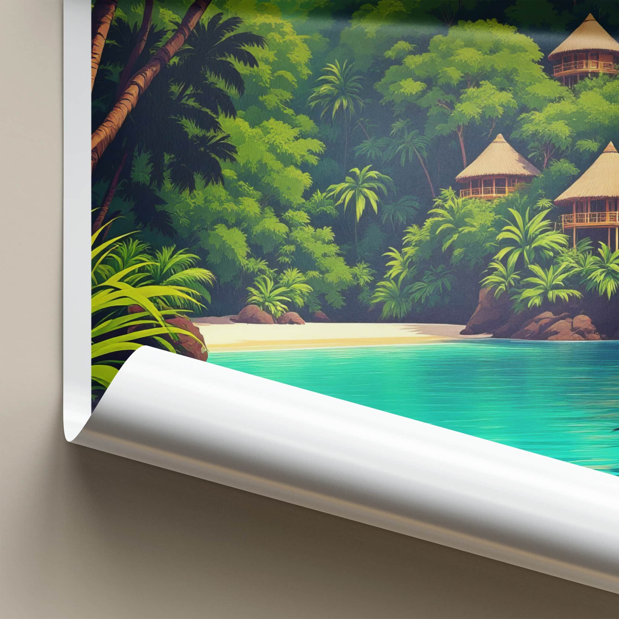 ISLA BARU Poster - Colombia Travel Art - Tropical Beach Huts Home Decor